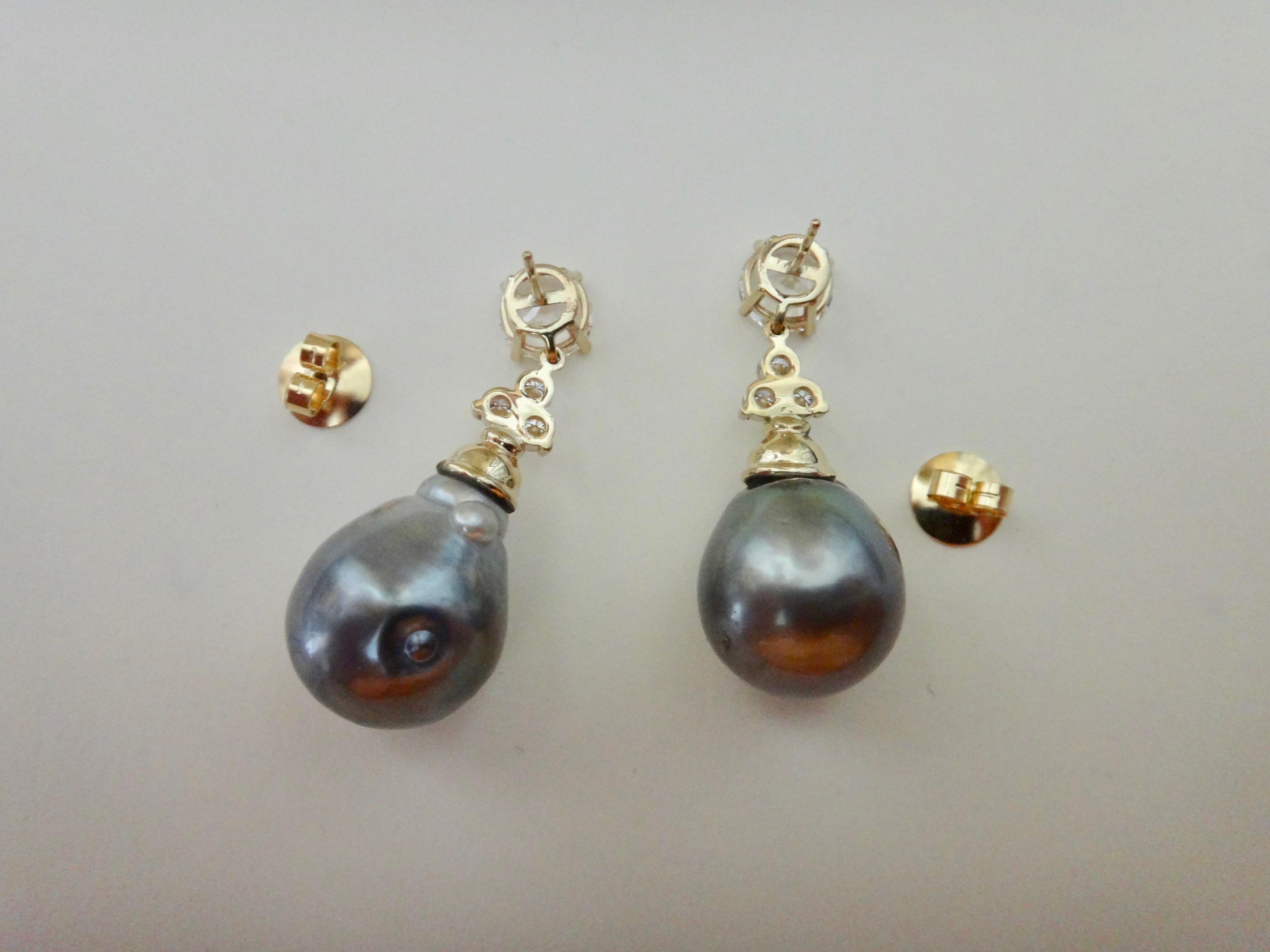 Michael Kneebone Baroque Tahitian Pearl Sapphire Diamond Dangle Earrings 2