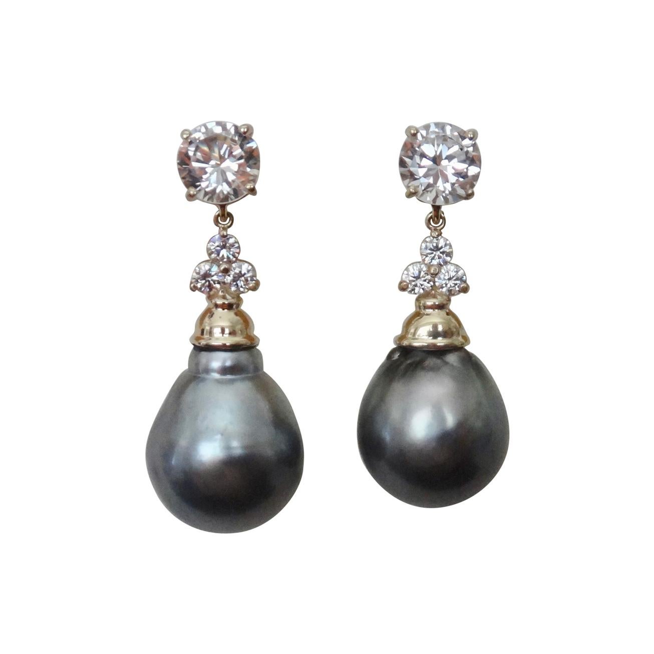 Michael Kneebone Baroque Tahitian Pearl Sapphire Diamond Dangle Earrings