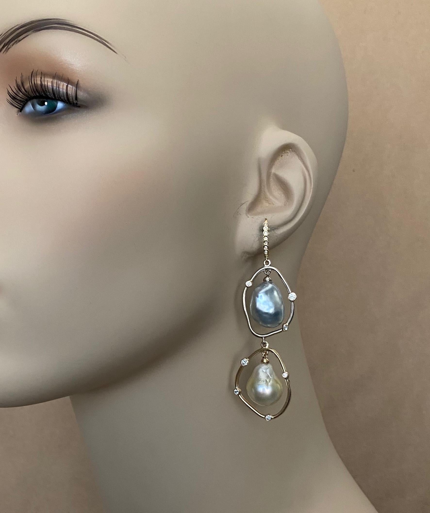 Michael Kneebone Baroque Tahitian Pearl South Seas Pearl Diamond Dangle Earrings 4