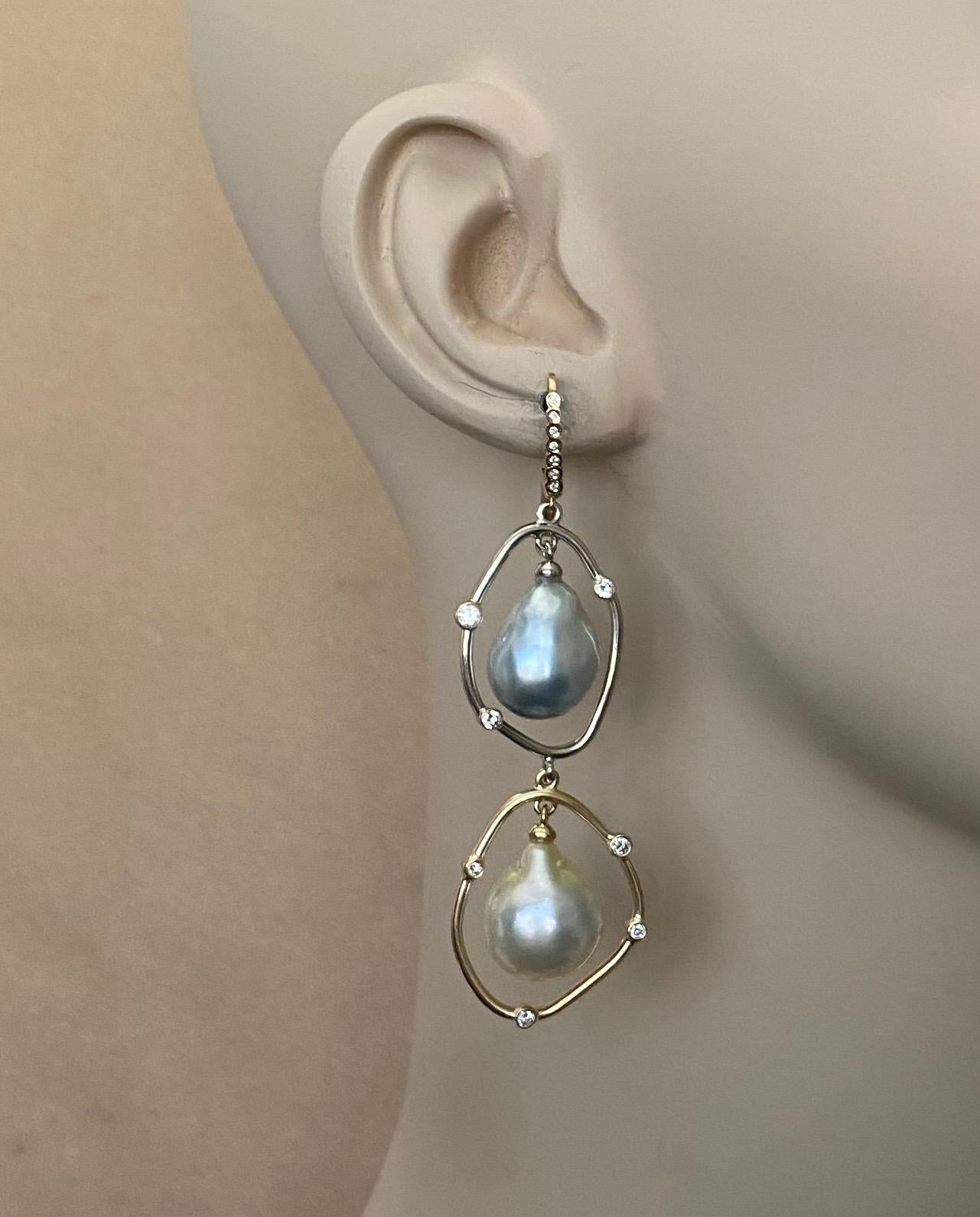 Michael Kneebone Baroque Tahitian Pearl South Seas Pearl Diamond Dangle Earrings 2