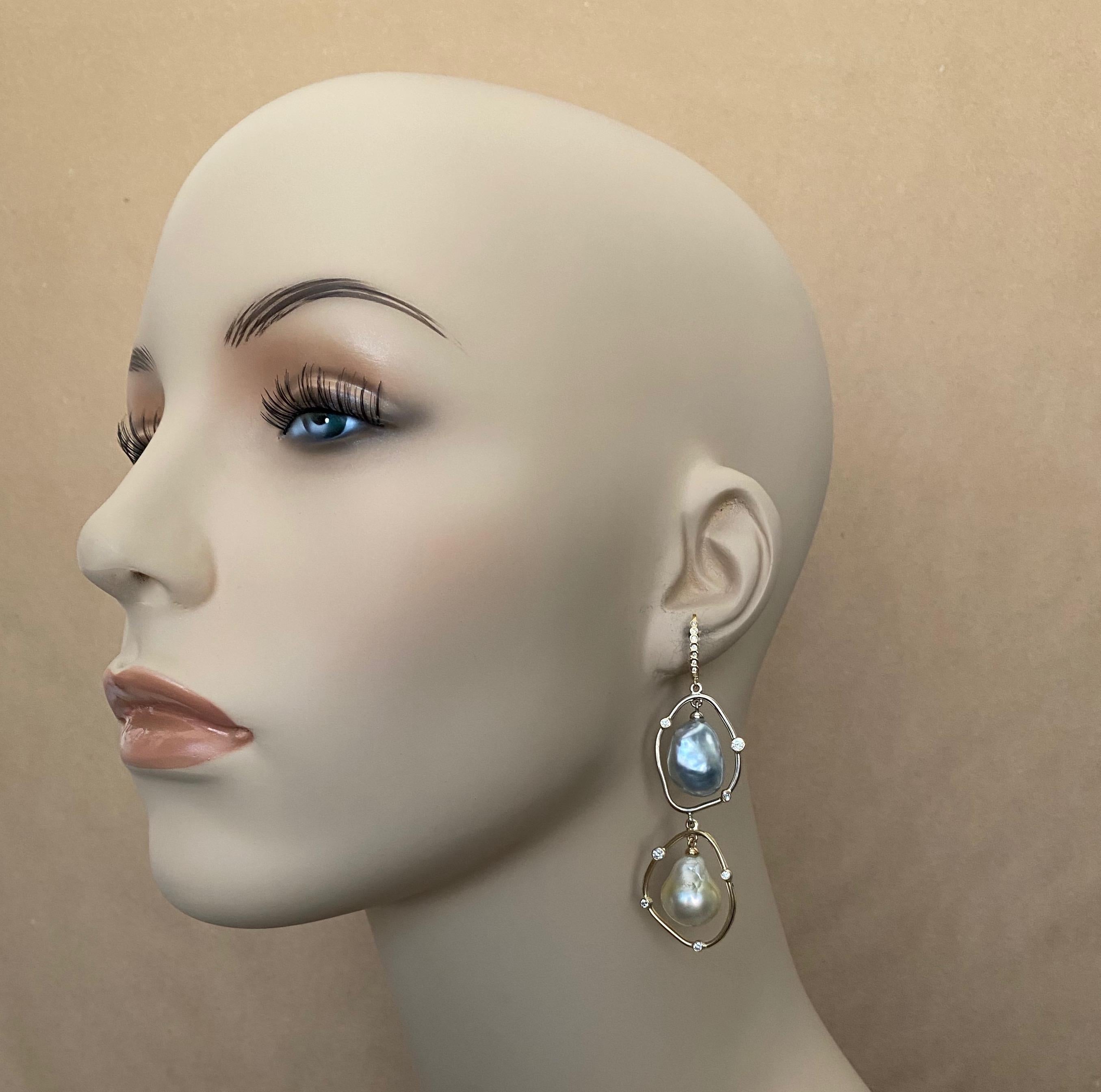 Michael Kneebone Baroque Tahitian Pearl South Seas Pearl Diamond Dangle Earrings 3