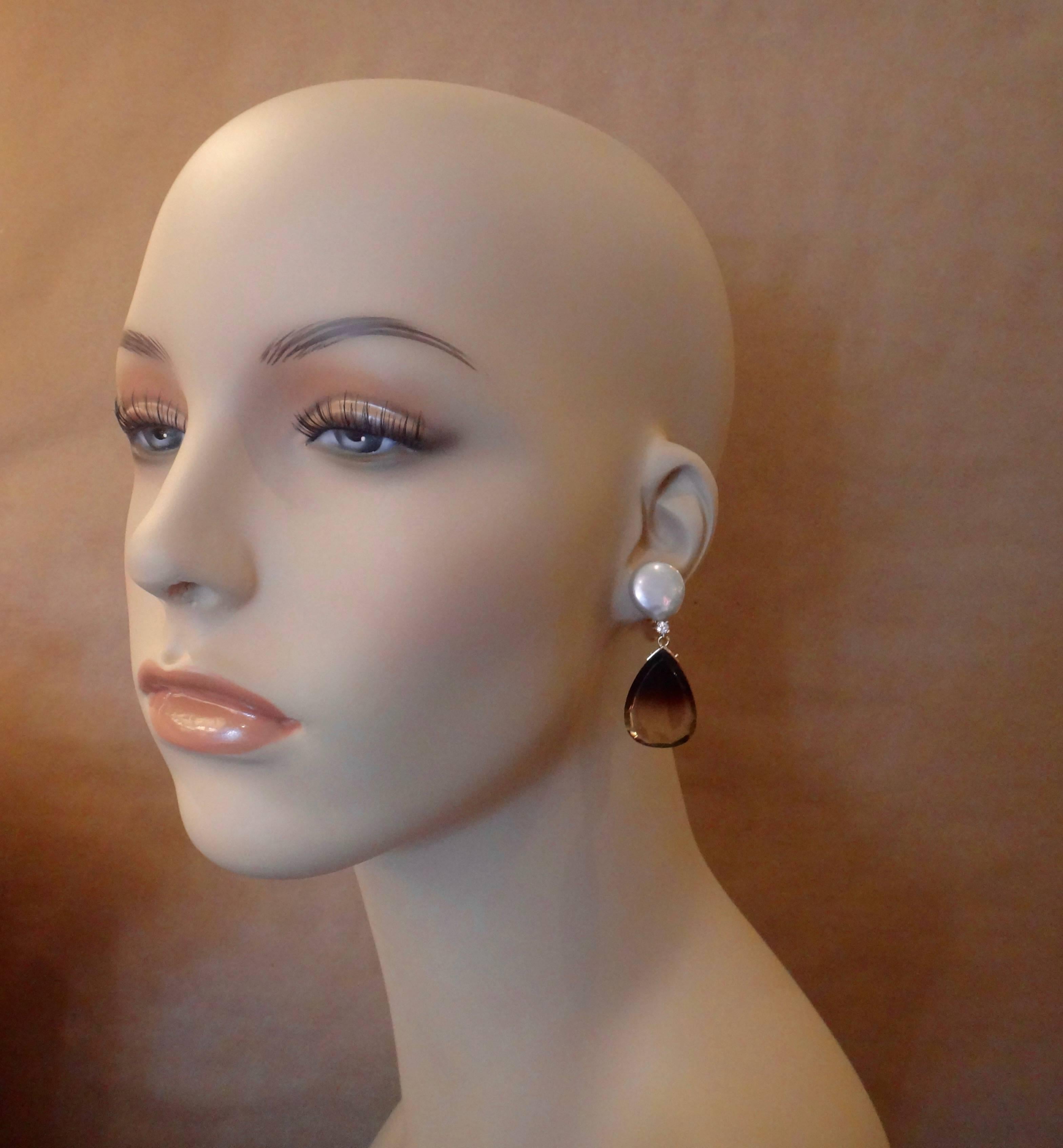 Michael Kneebone Bi-Color Quartz Coin Pearl Diamond Dangle Earrings 1