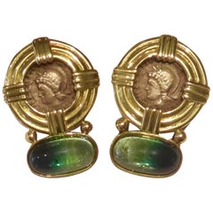Michael Kneebone Bicolor Tourmaline Gold Coin Earrings