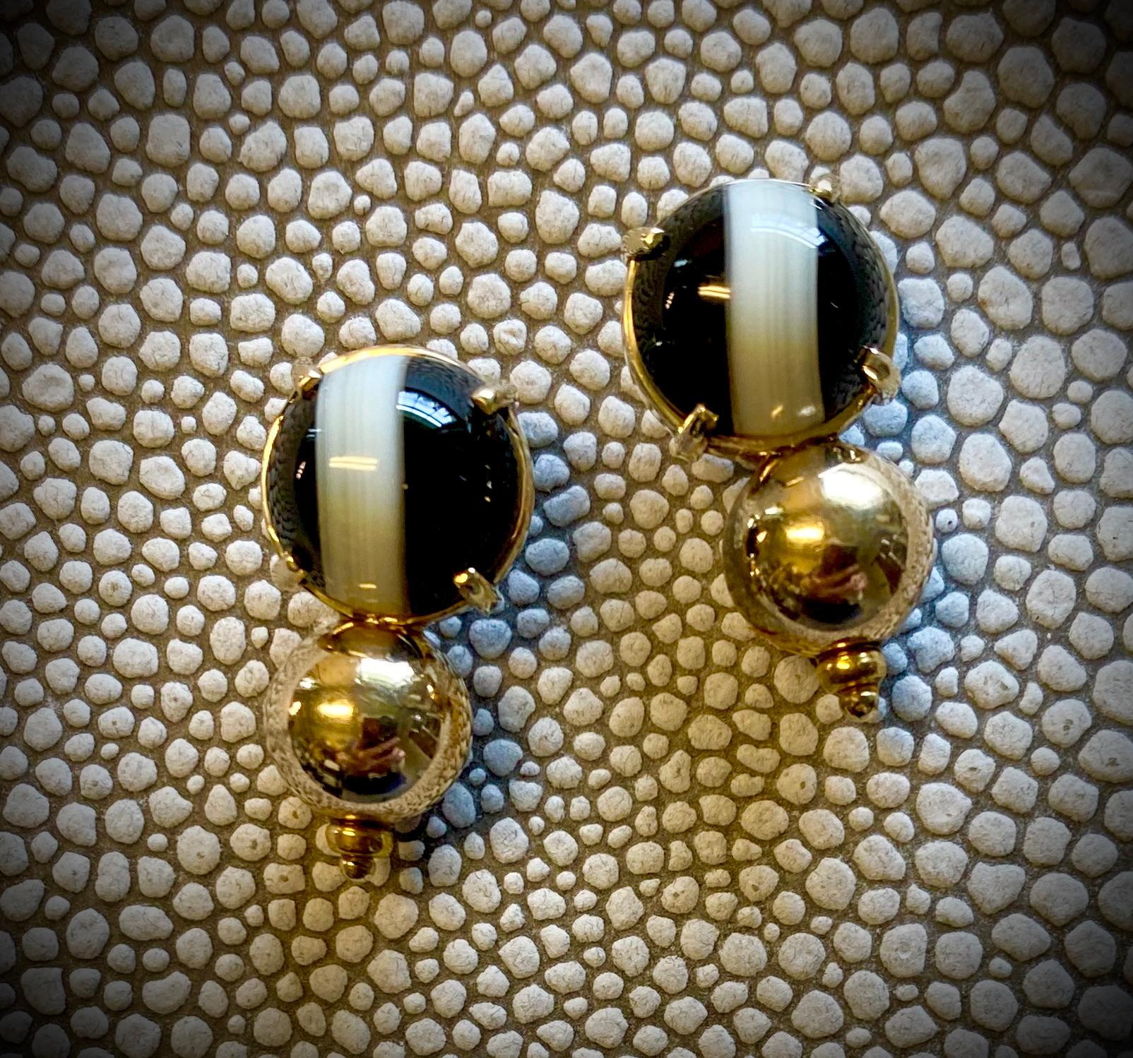 Michael Kneebone Black And White Banded Agate Drop Earrings In New Condition For Sale In Austin, TX