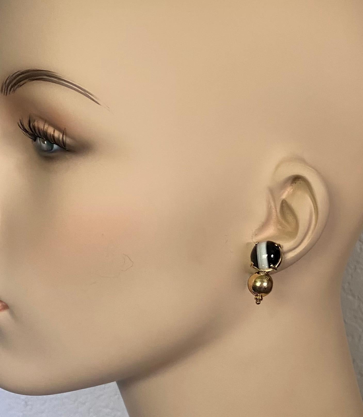Michael Kneebone Black And White Banded Agate Drop Earrings For Sale 2