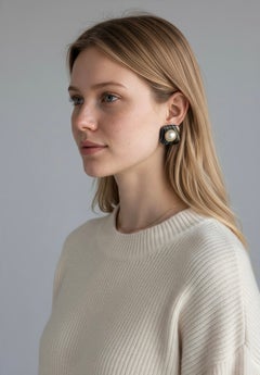Michael Kneebone Black Banded Agate Mobe Pearl Button Earrings