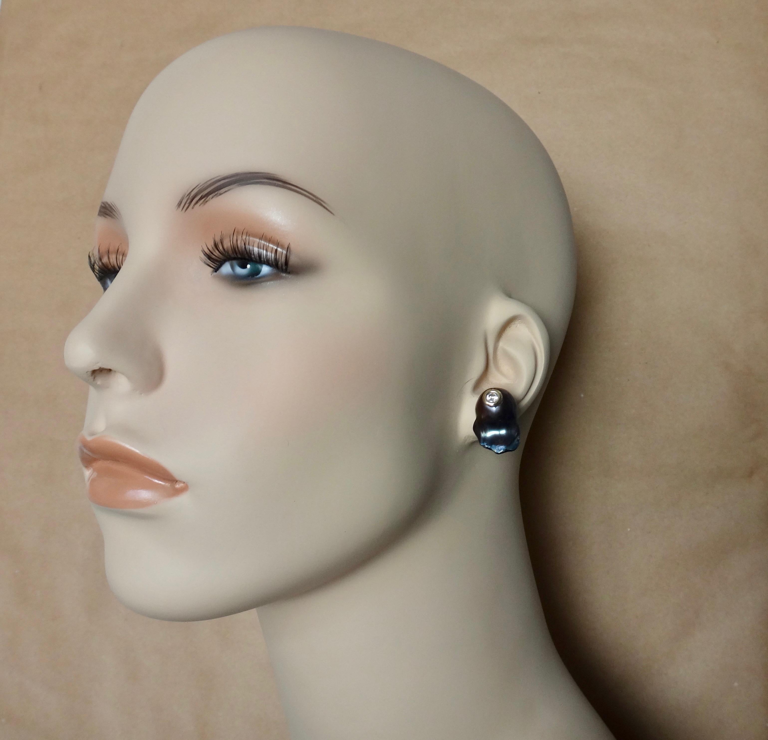 Michael Kneebone Black Baroque Peacock Pearl White Diamond Stud Earrings 2