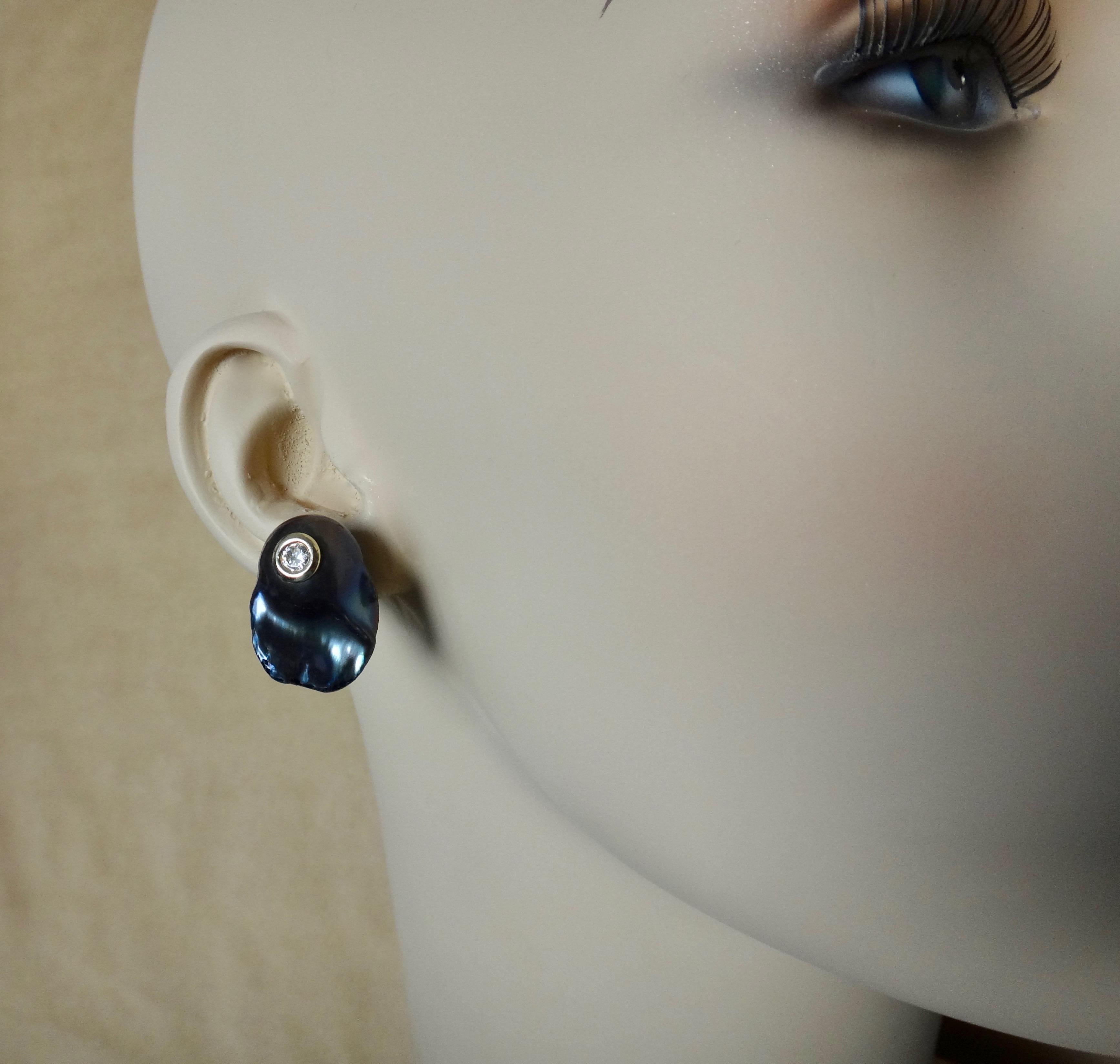 Contemporary Michael Kneebone Black Baroque Peacock Pearl White Diamond Stud Earrings