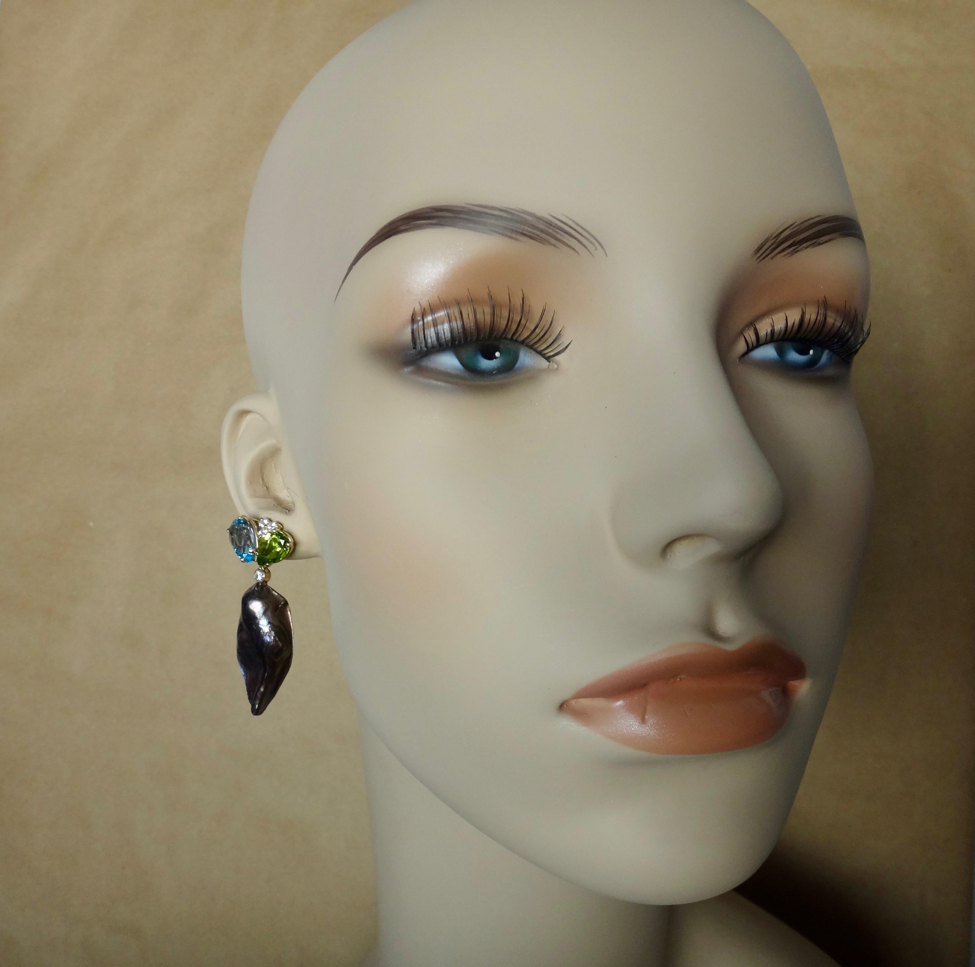 Michael Kneebone Black Keshi Pearl Topaz Peridot Diamond Dangle Earrings 5