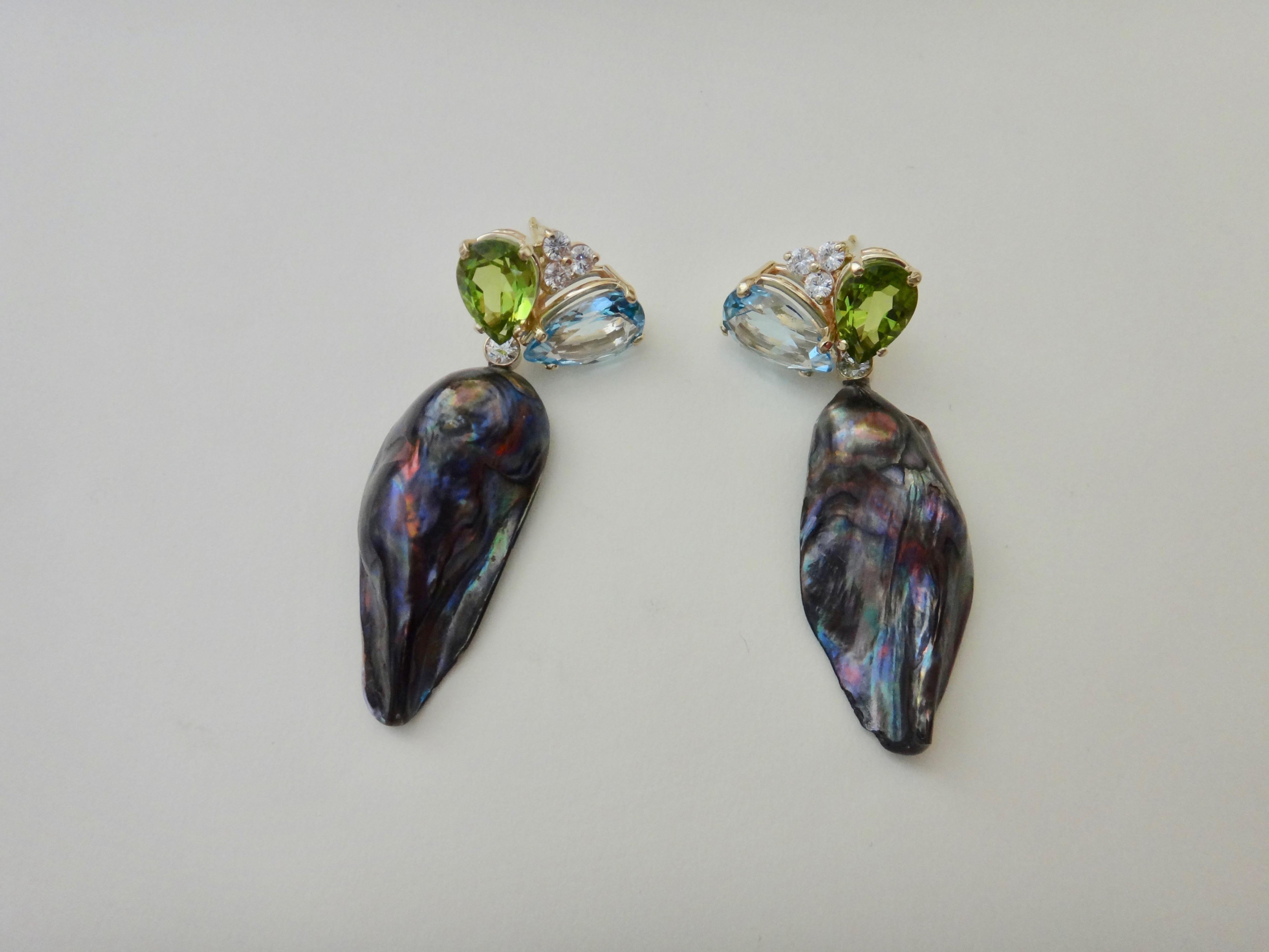 Michael Kneebone Black Keshi Pearl Topaz Peridot Diamond Dangle Earrings 2