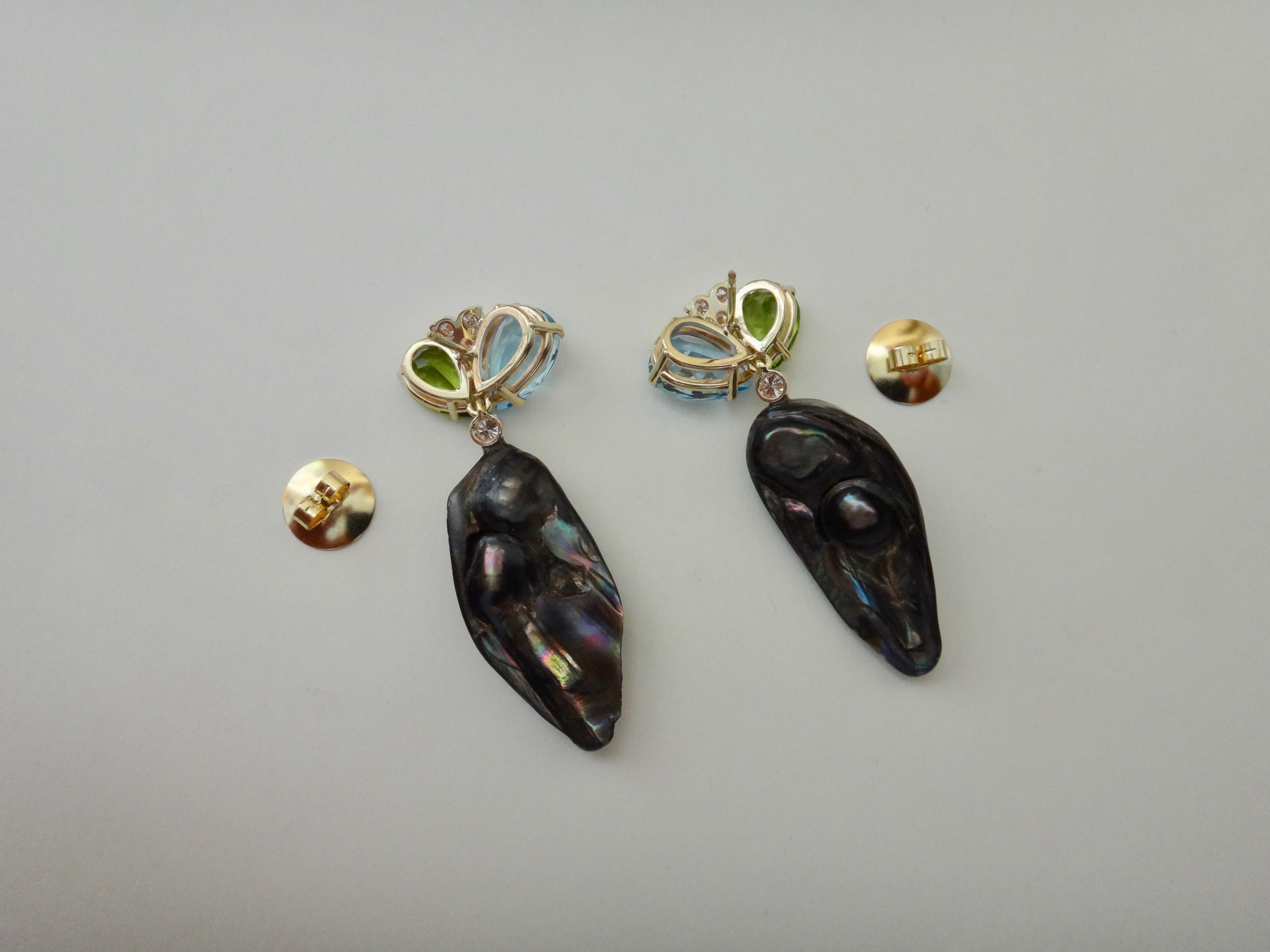 Michael Kneebone Black Keshi Pearl Topaz Peridot Diamond Dangle Earrings 4