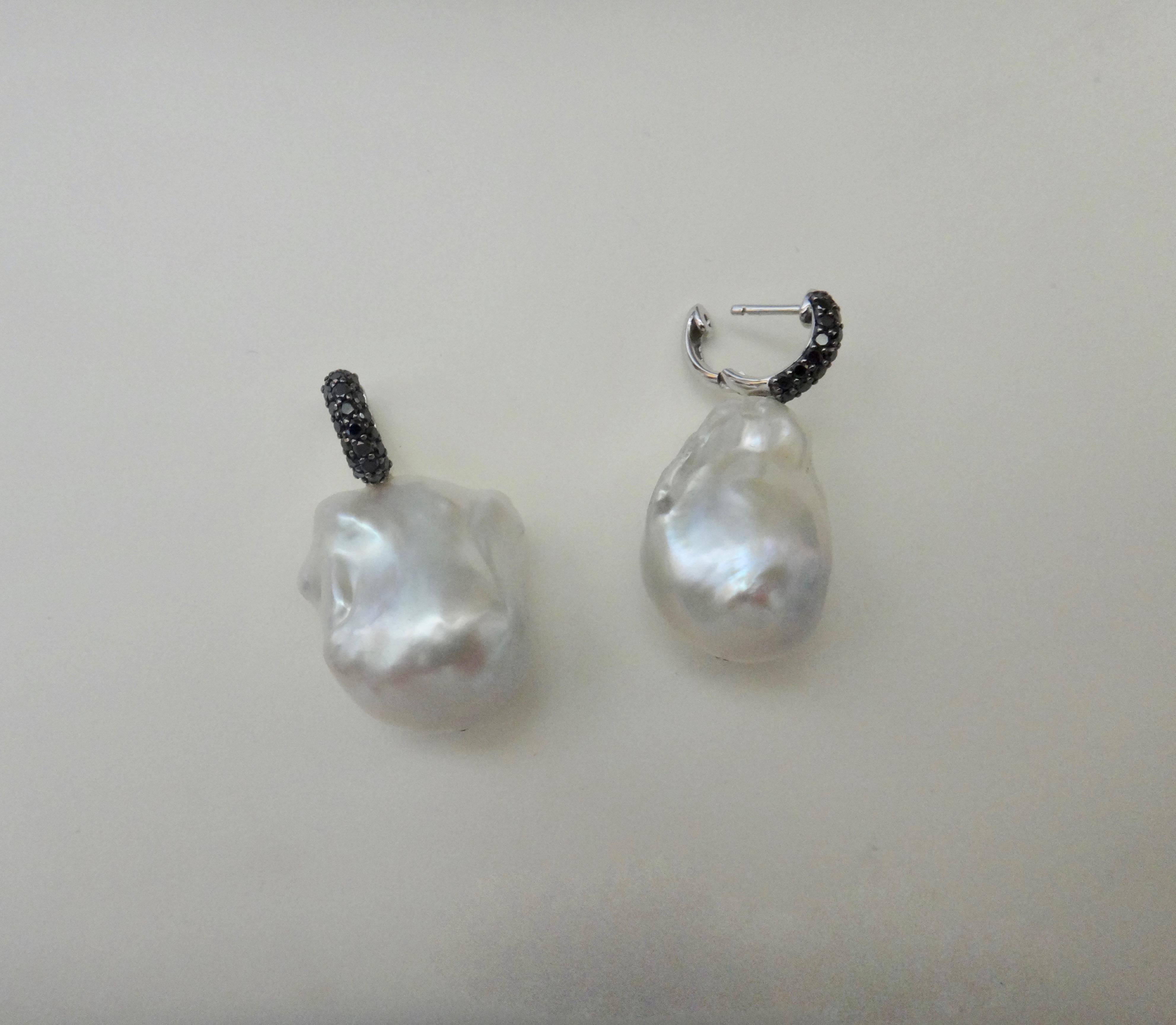 Michael Kneebone Black Pave Diamond White Baroque Pearl Drop Earrings 6