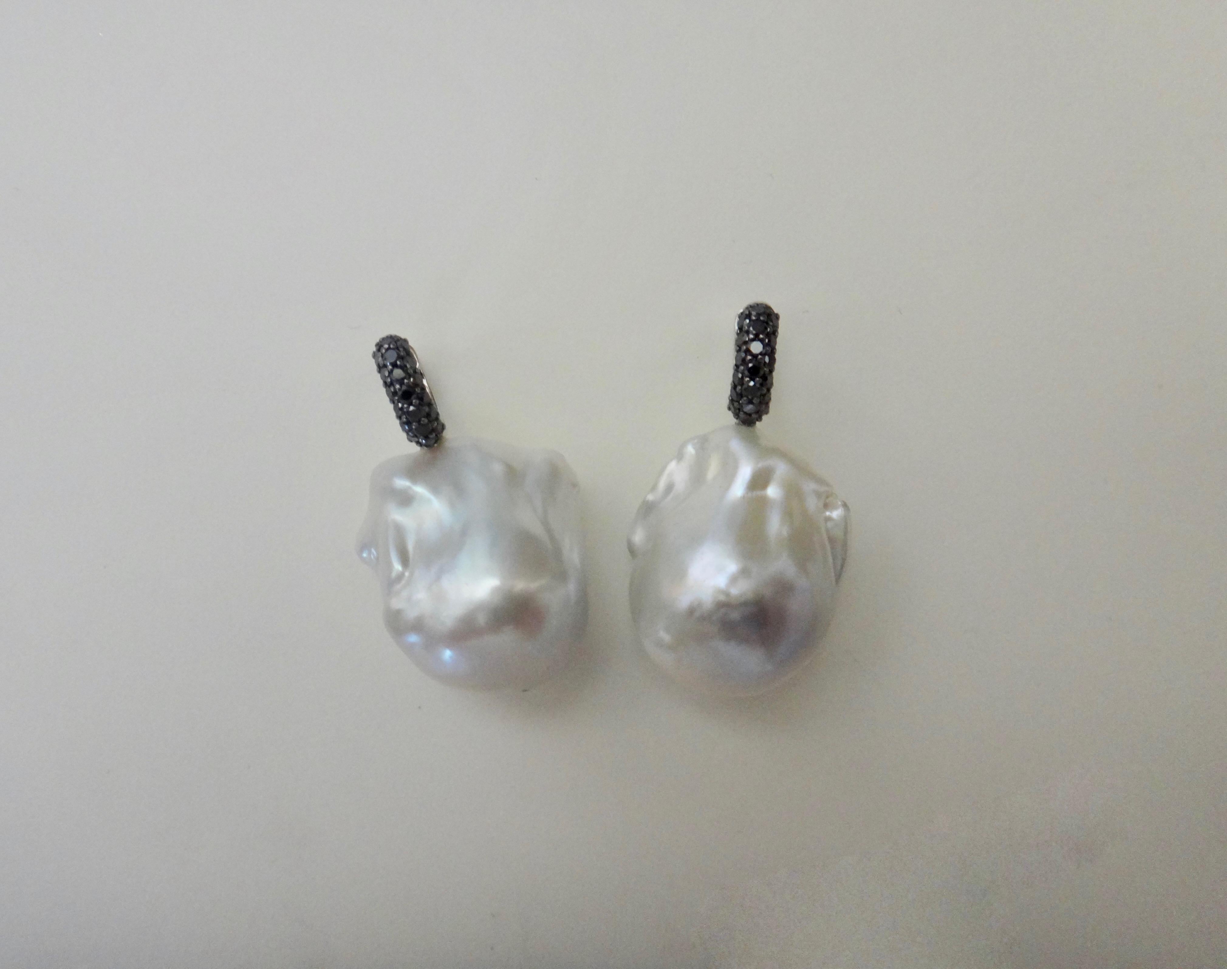 Women's Michael Kneebone Black Pave Diamond White Baroque Pearl Drop Earrings