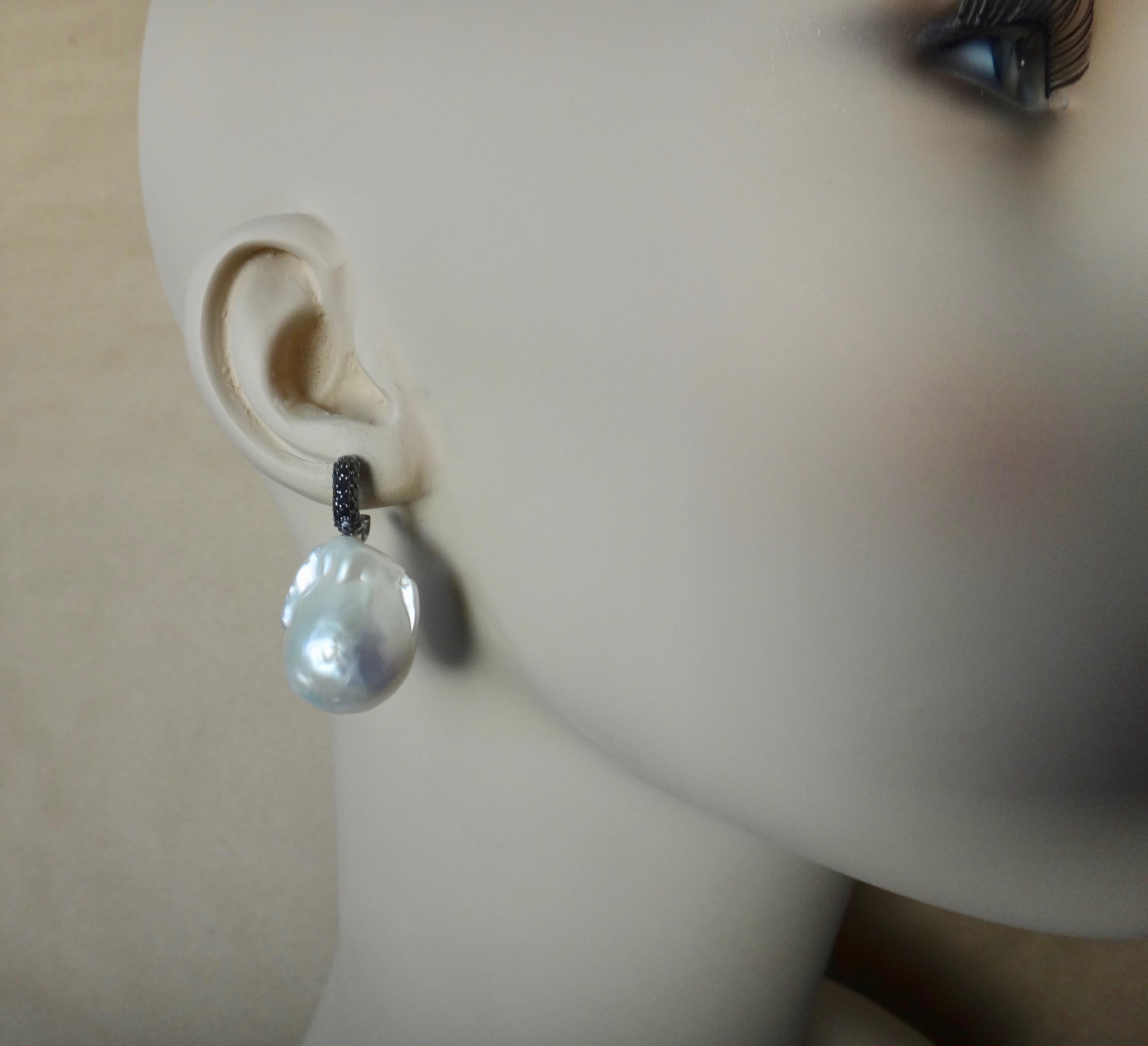 Michael Kneebone Black Pave Diamond White Baroque Pearl Drop Earrings 1