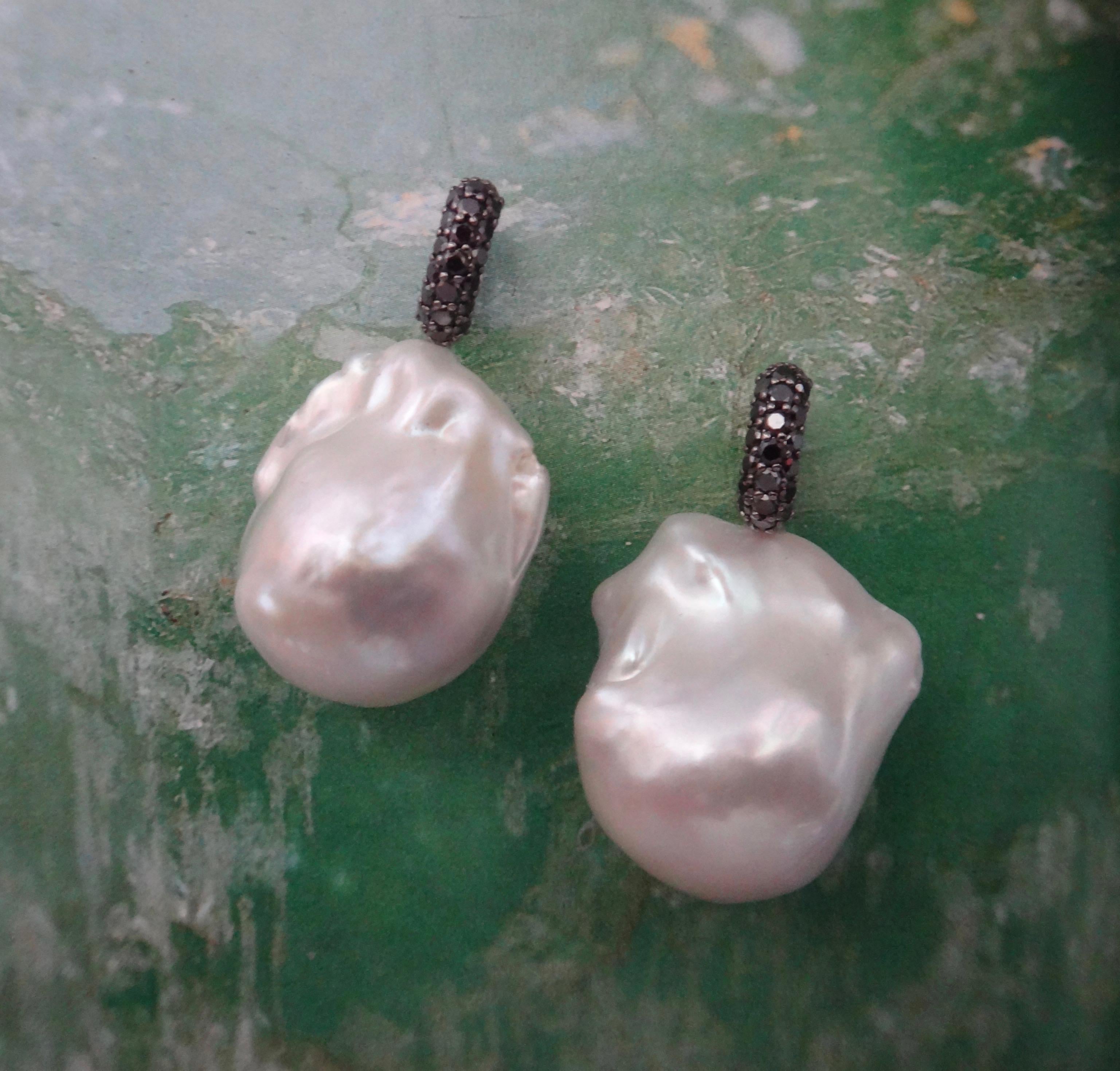 Michael Kneebone Black Pave Diamond White Baroque Pearl Drop Earrings 2
