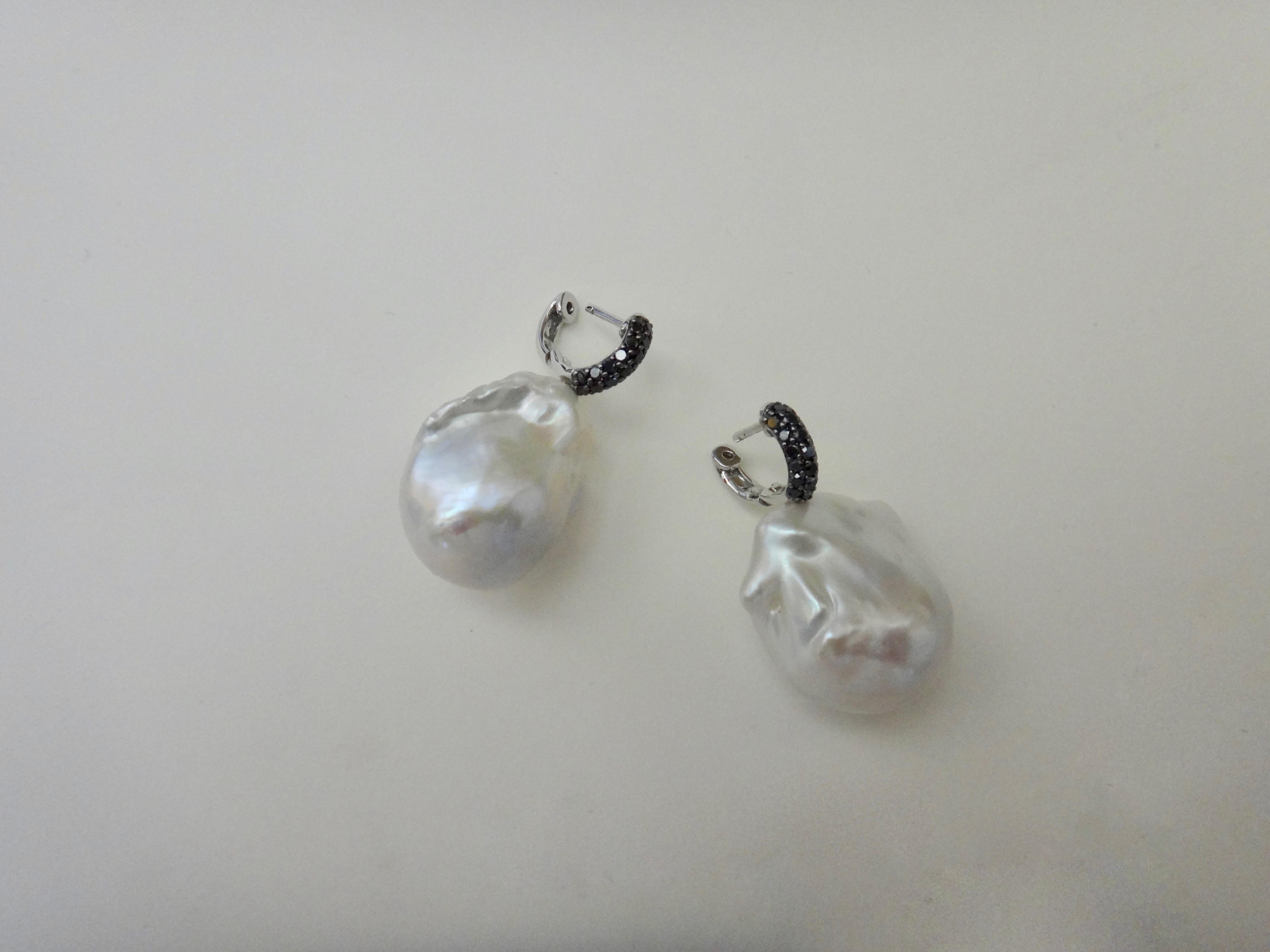 Michael Kneebone Black Pave Diamond White Baroque Pearl Drop Earrings 4