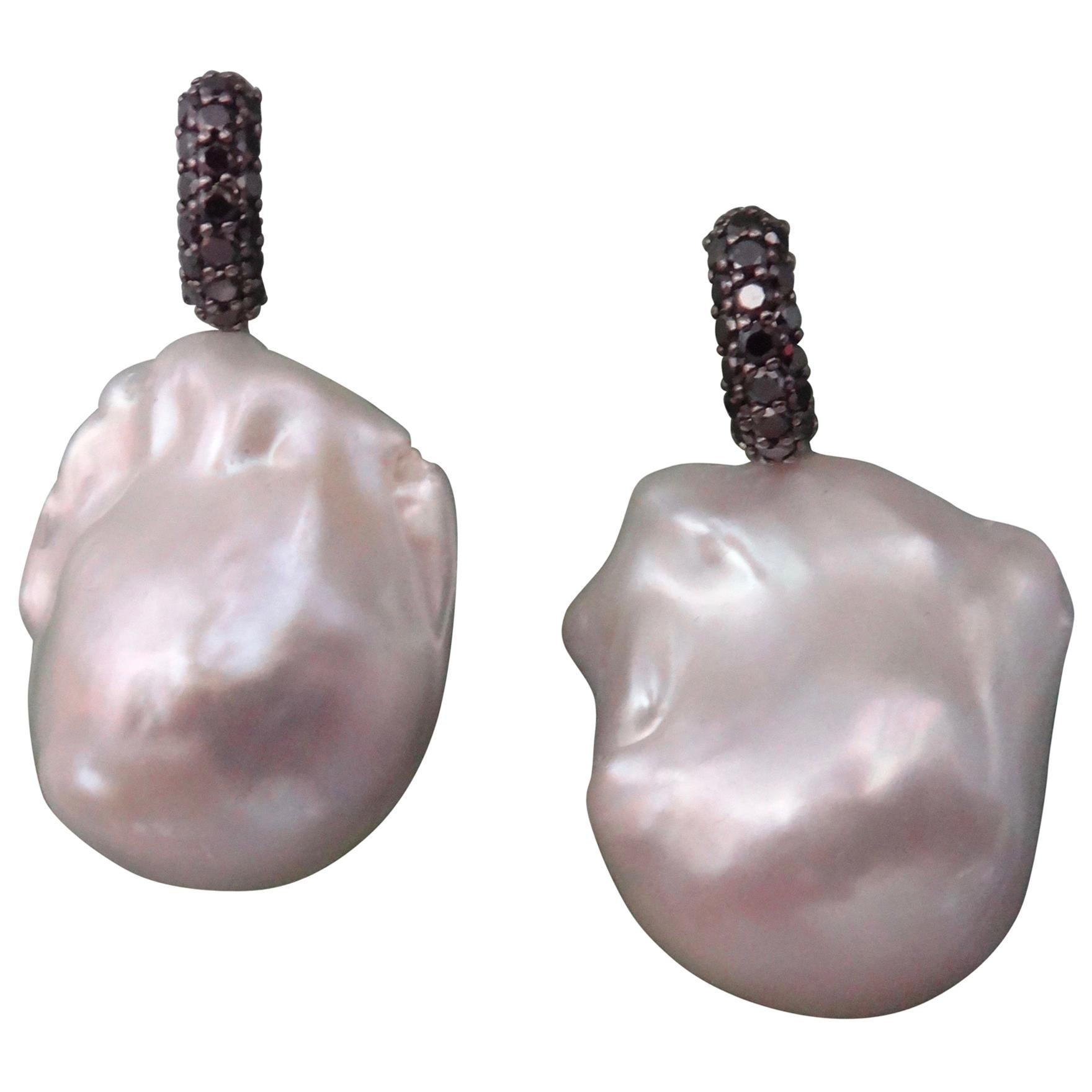 Michael Kneebone Black Pave Diamond White Baroque Pearl Drop Earrings