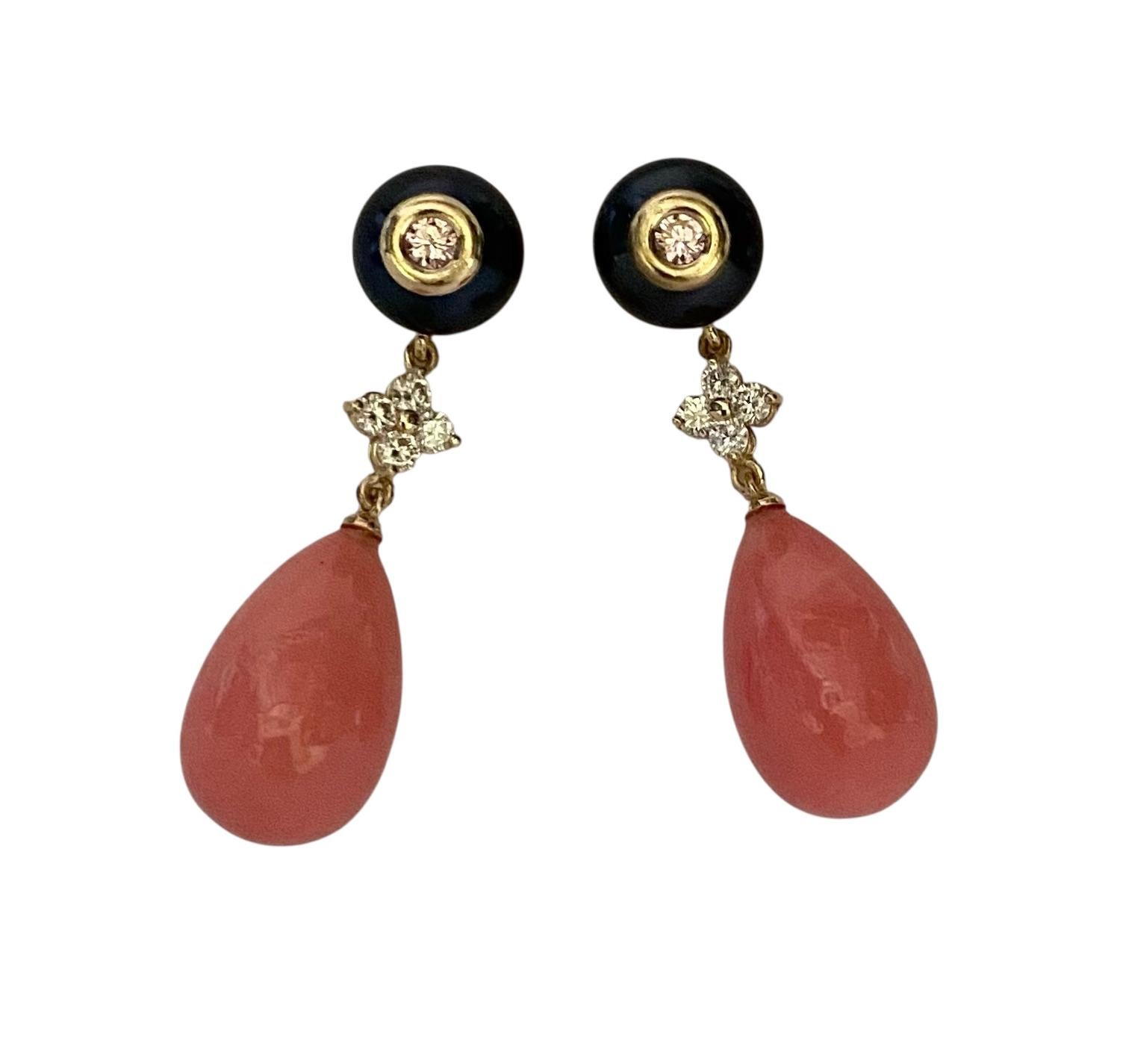 Contemporaneo Michael Kneebone - Orecchini a goccia conchiglia con zaffiro nero e diamante in vendita