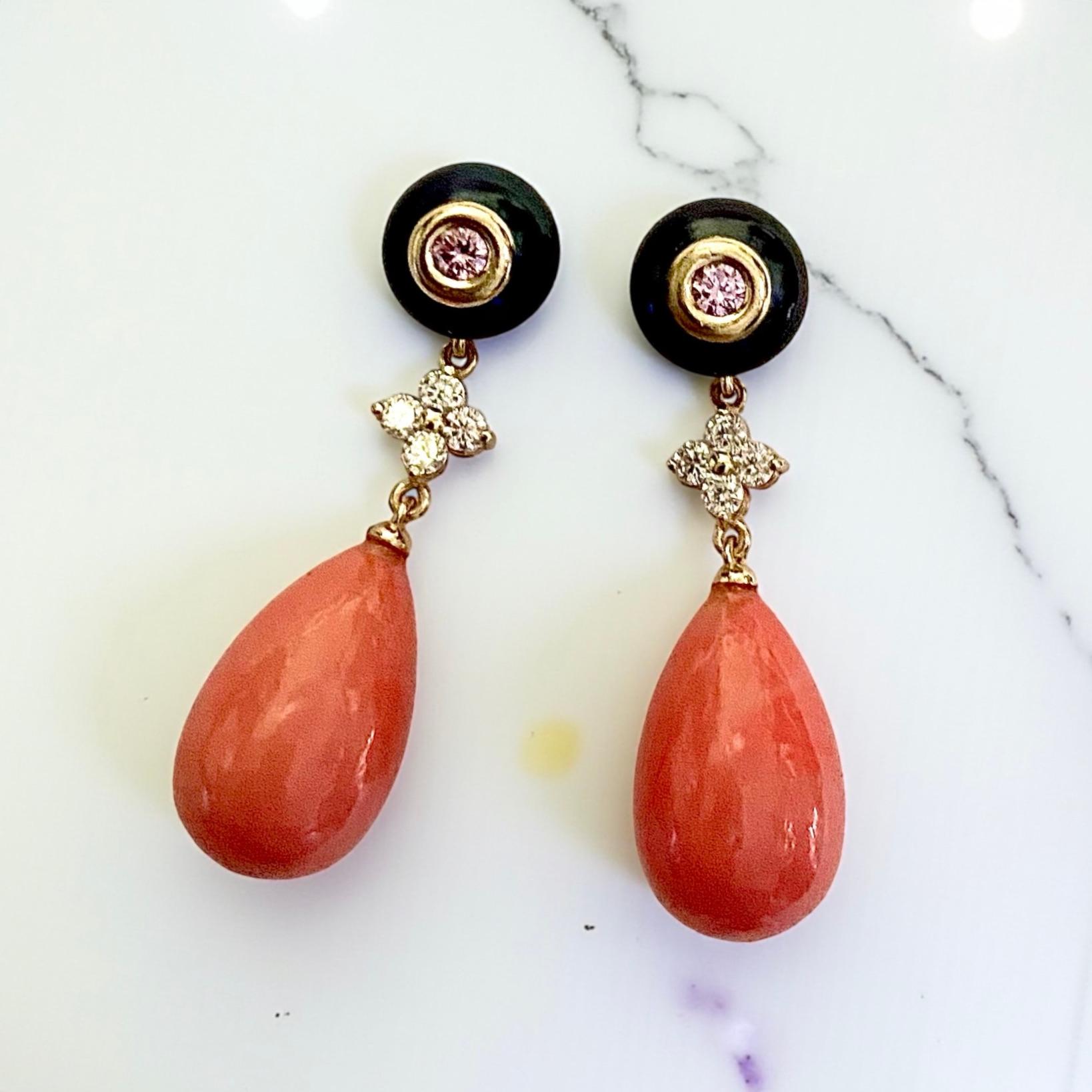 Taglio misto Michael Kneebone - Orecchini a goccia conchiglia con zaffiro nero e diamante in vendita