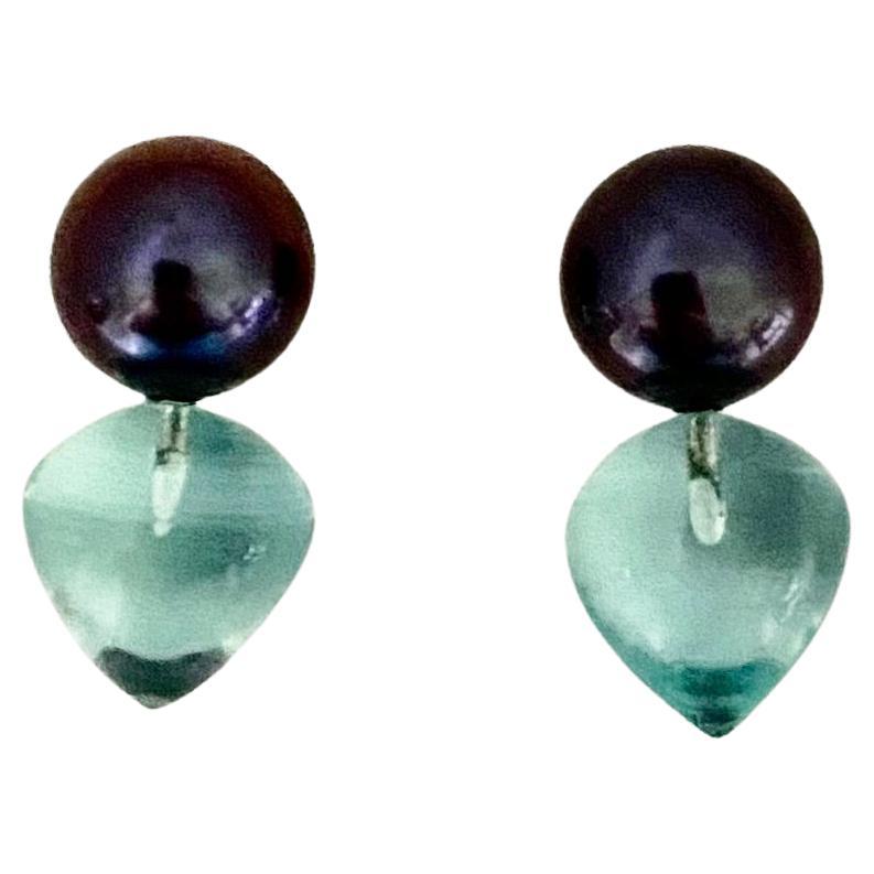Michael Kneebone Black Pearl Sky Blue Topaz Drop Earrings