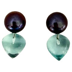 Michael Kneebone Black Pearl Sky Blue Topaz Drop Earrings