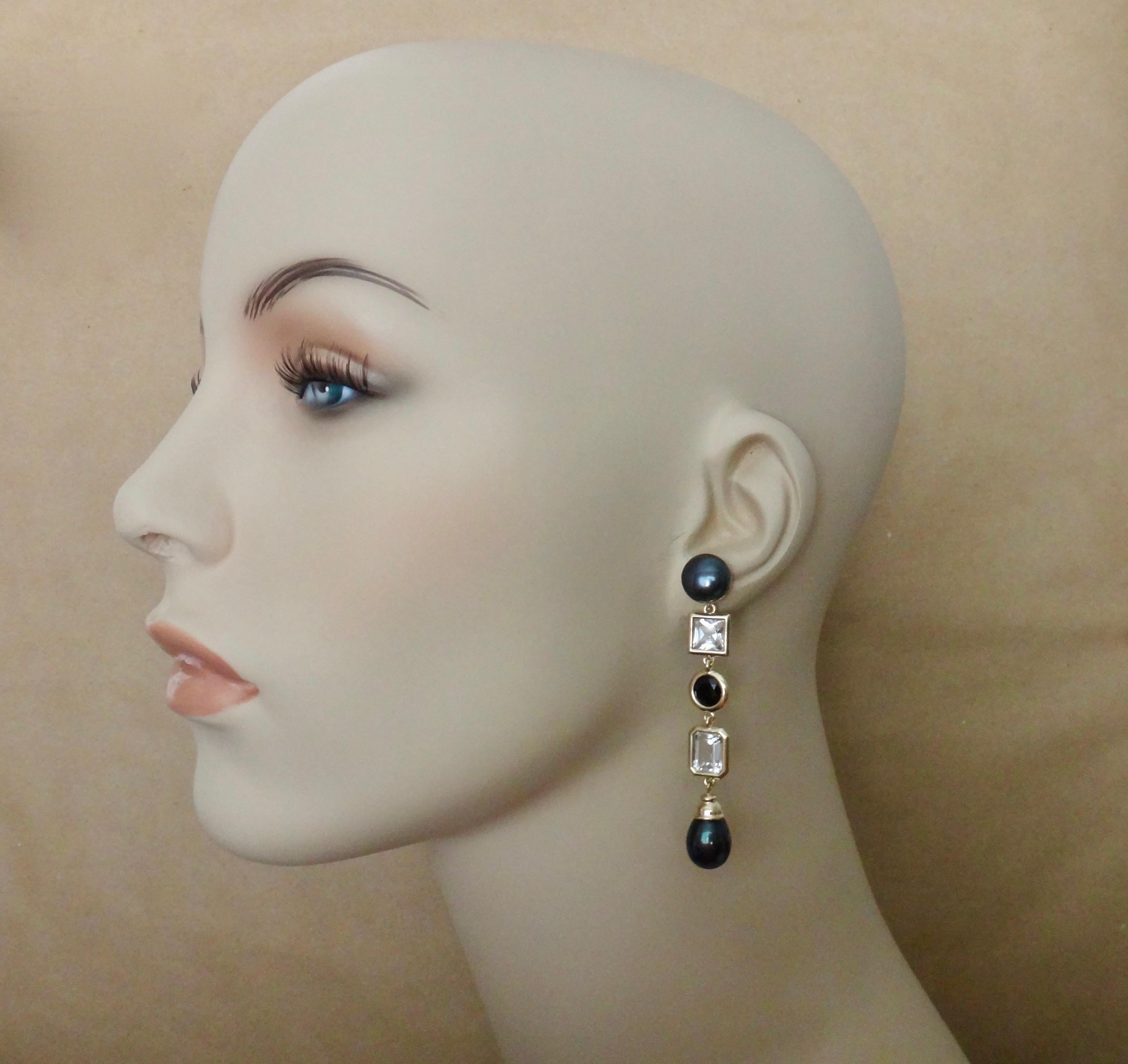 Contemporary Michael Kneebone Black Pearl White Topaz Black Spinel Dangle Earrings For Sale