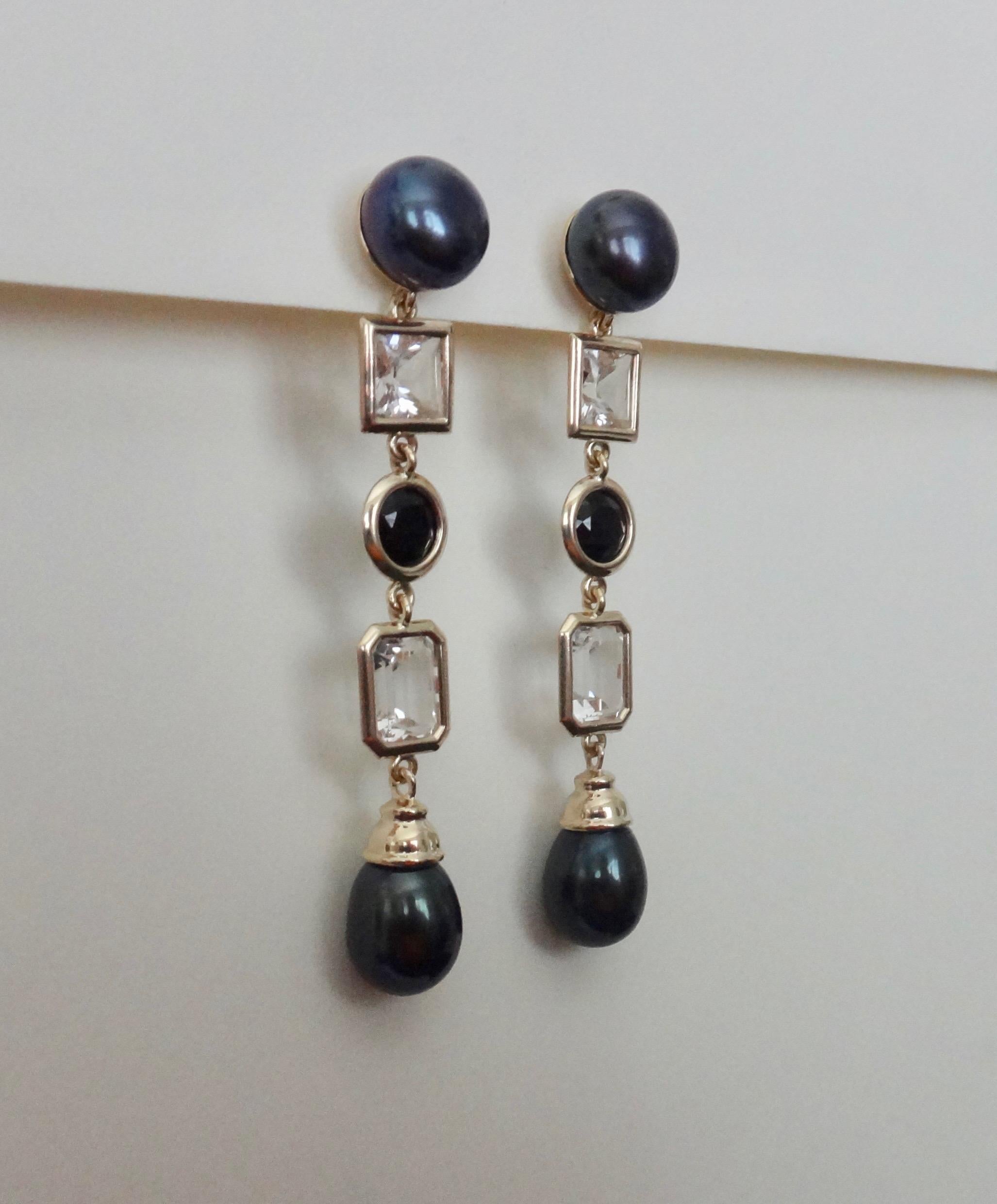 Women's Michael Kneebone Black Pearl White Topaz Black Spinel Dangle Earrings For Sale