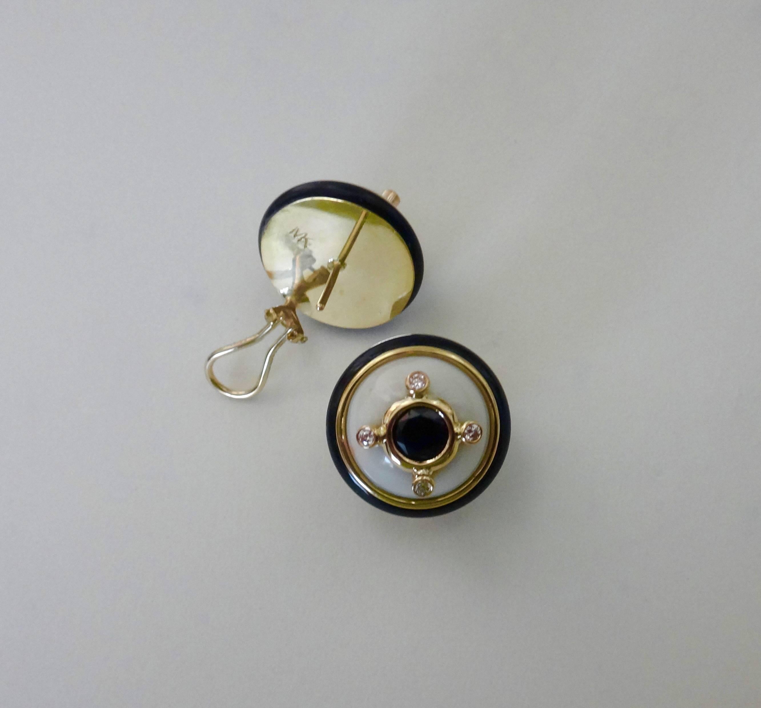 Contemporary Michael Kneebone Black Spinel White Coral Diamond Onyx Button Earrings