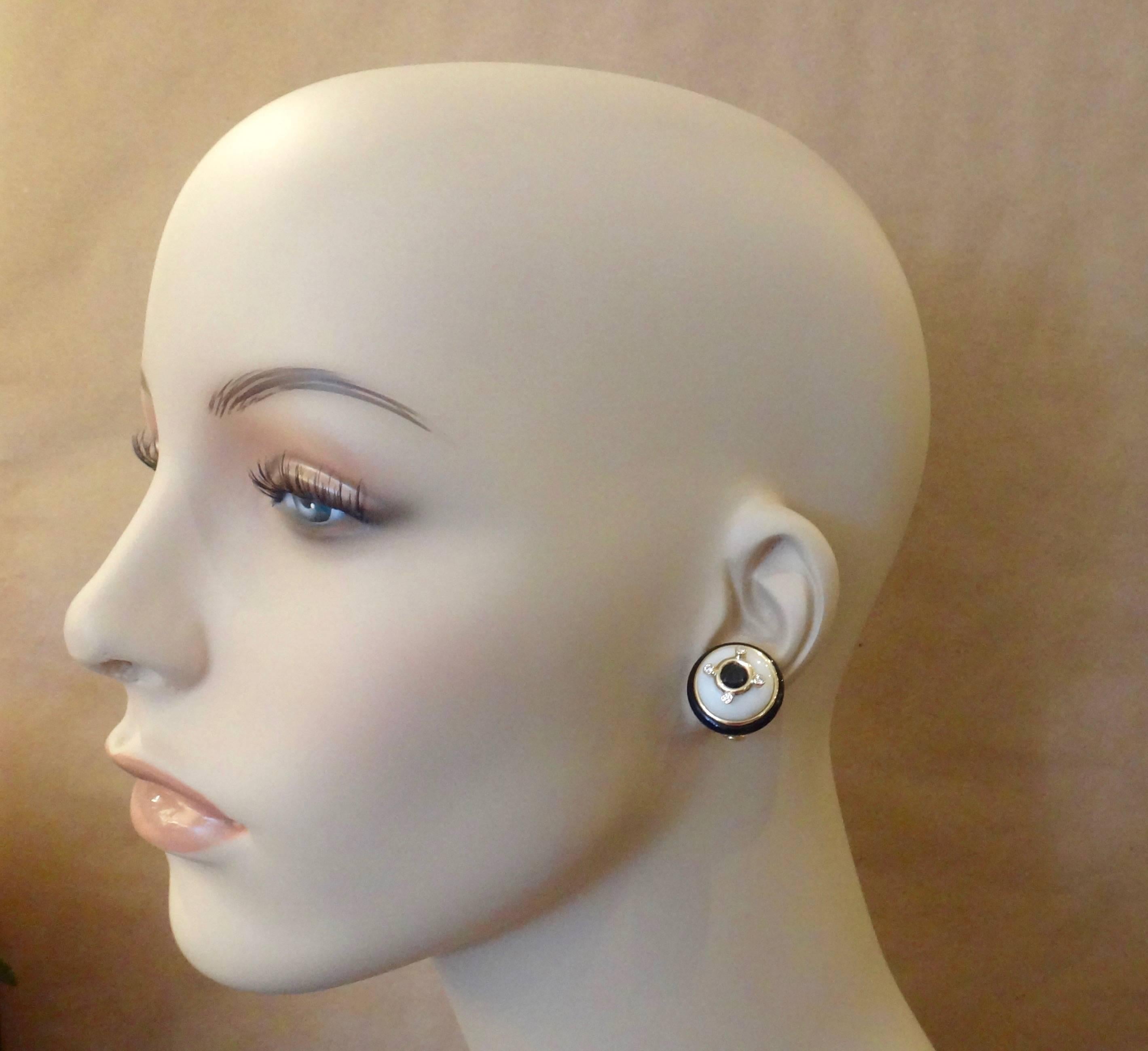 Women's Michael Kneebone Black Spinel White Coral Diamond Onyx Button Earrings