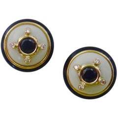 Michael Kneebone Black Spinel White Coral Diamond Onyx Button Earrings
