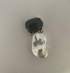 Michael Kneebone Blue chalcedony Baroque Pearl Diamond Pendant