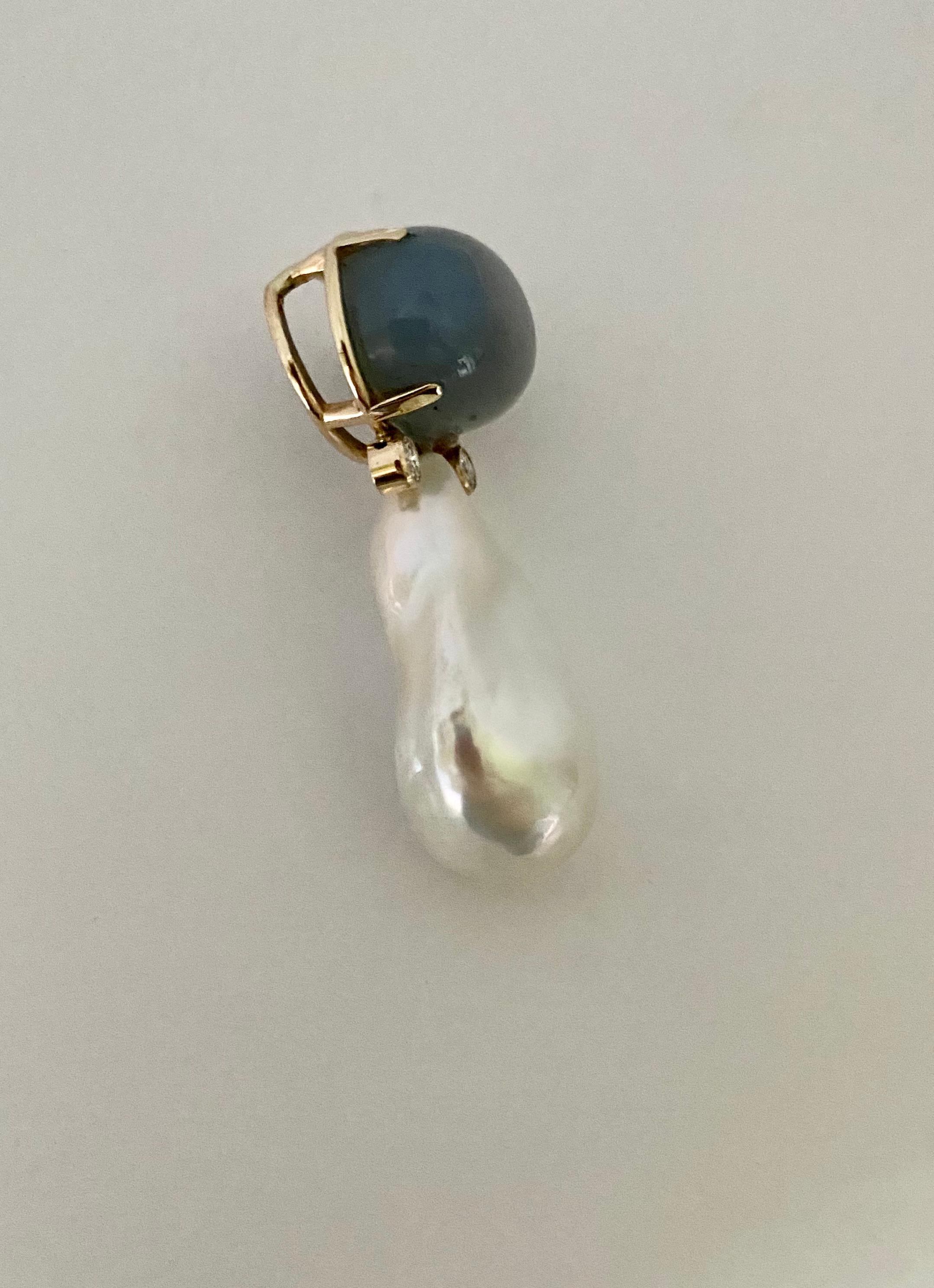 Michael Kneebone Blue chalcedony Baroque Pearl Diamond Pendant For Sale 2