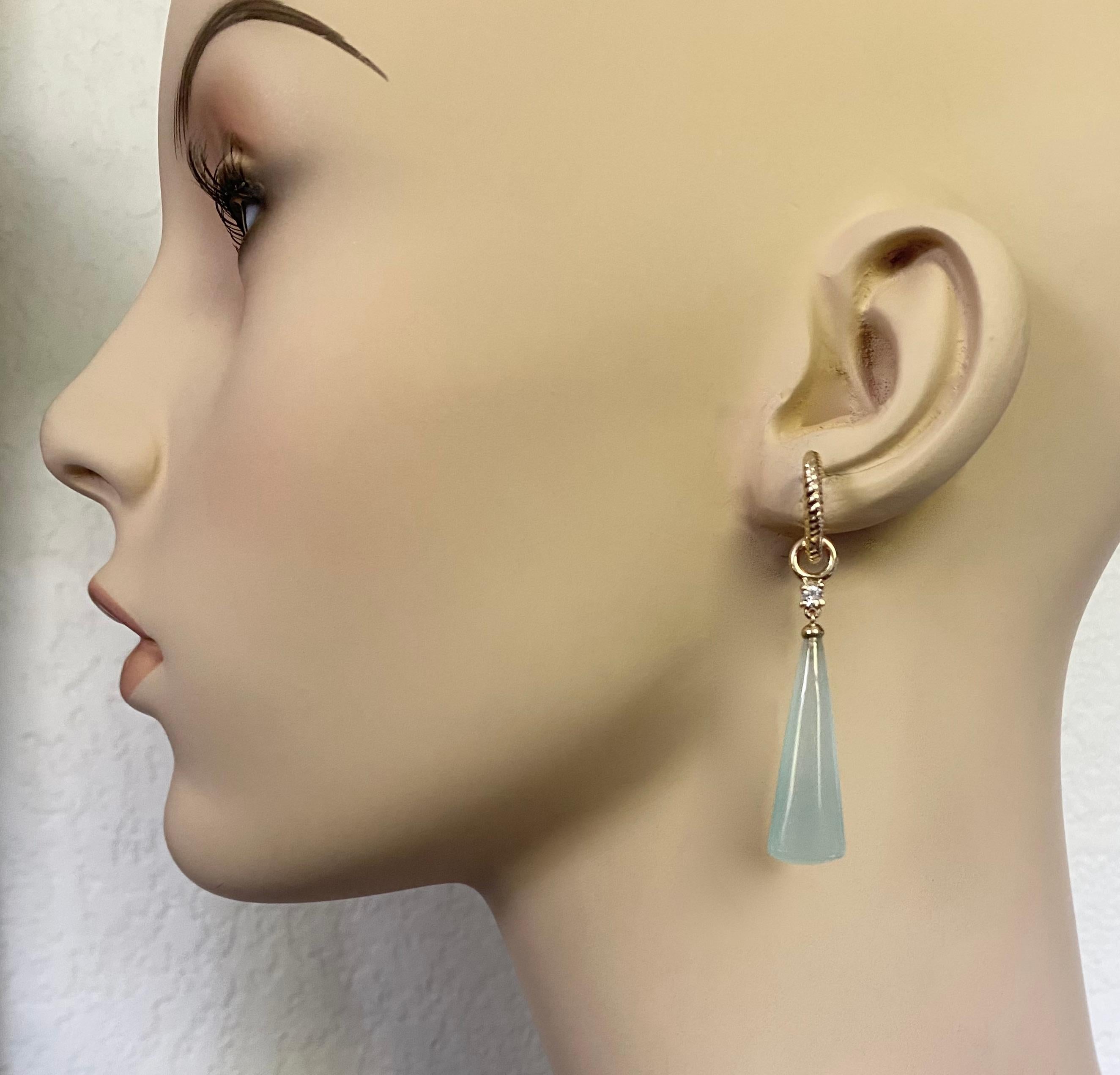 Michael Kneebone Blue Chalcedony Briolette Diamond Huggie Style Dangle Earrings For Sale 2