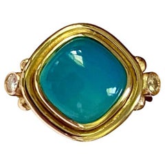 Michael Kneebone Blue Chalcedony White Diamond Archaic Style Ring