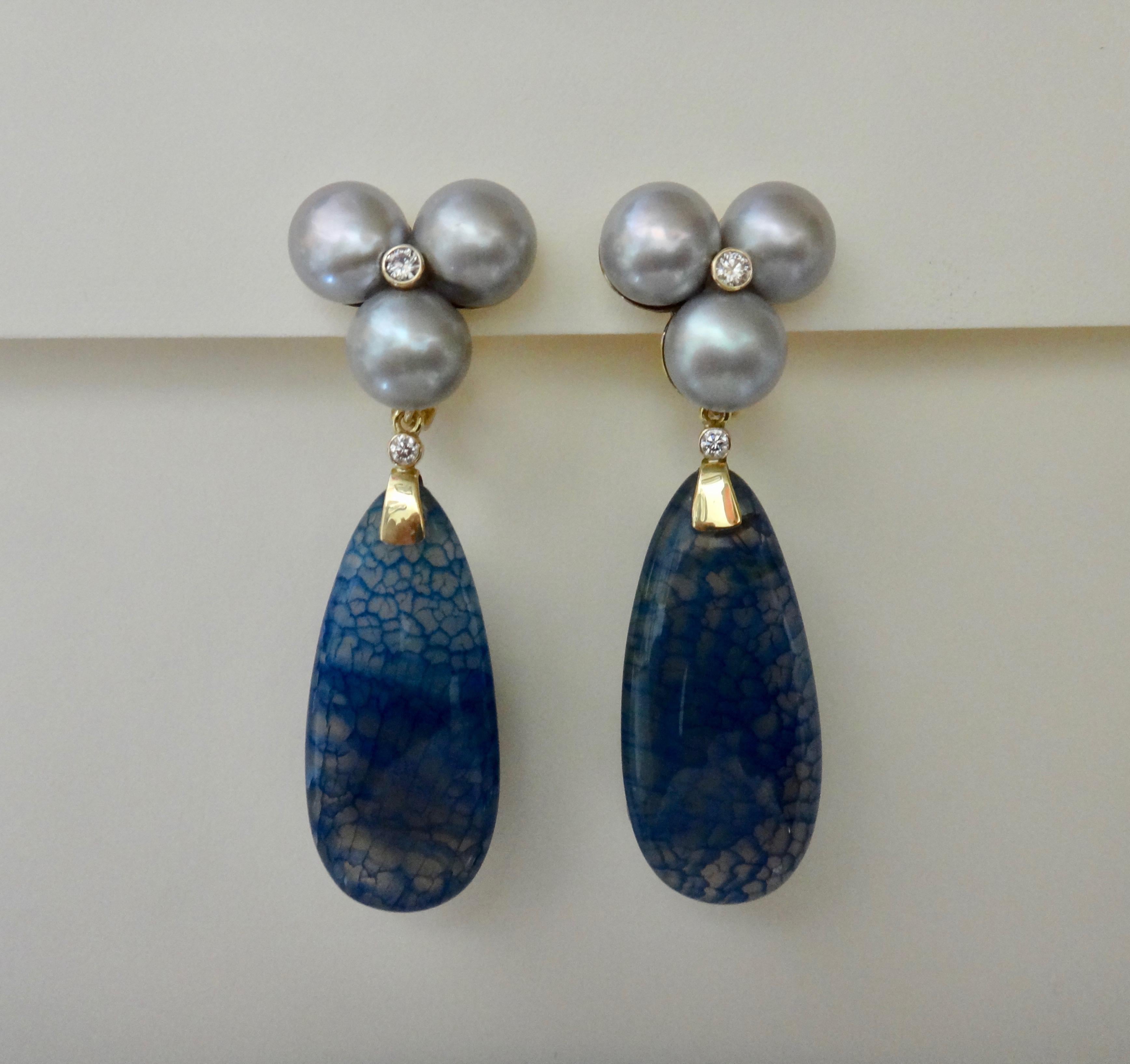Women's Michael Kneebone Blue Dragon's Skin Agate Pearl Diamond Dangle Earrings