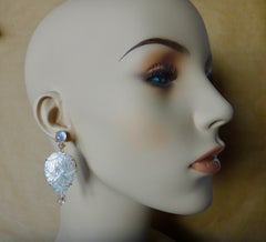 Michael Kneebone Blue Flash Moonstone Carved Mother of Pearl Dangle Earrings