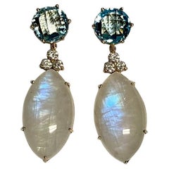 Michael Kneebone Pendientes Colgantes Flash Azul Piedra Lunar Diamante Topacio Azul Cielo