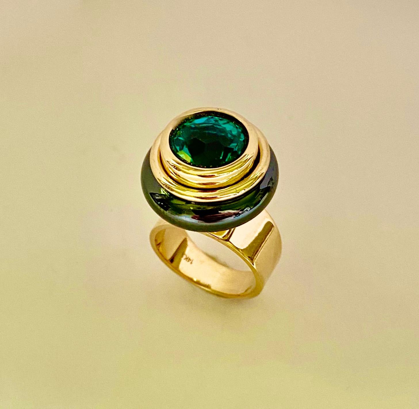 Michael Kneebone Topacio azul/verde Jade negro Anillo de cóctel informal en Nuevo estado para la venta en Austin, TX