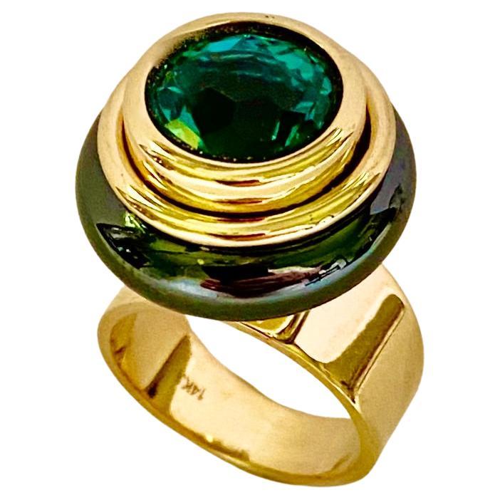 Michael Kneebone Blue/Green Topaz Black Jade Casual Cocktail Ring