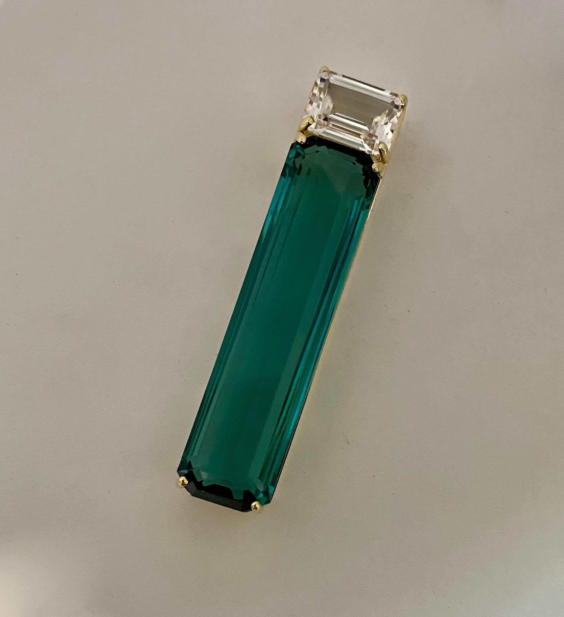 Emerald Cut Michael Kneebone Blue/Green Topaz Silver Sapphire Plinth Pendant For Sale