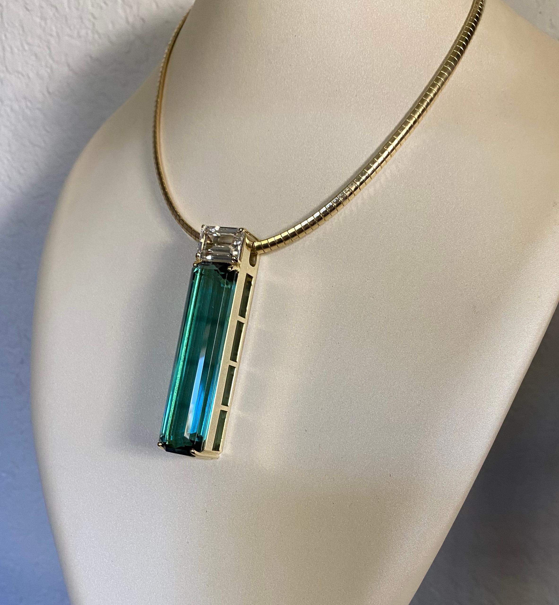 Michael Kneebone Blue/Green Topaz Silver Sapphire Plinth Pendant For Sale 3