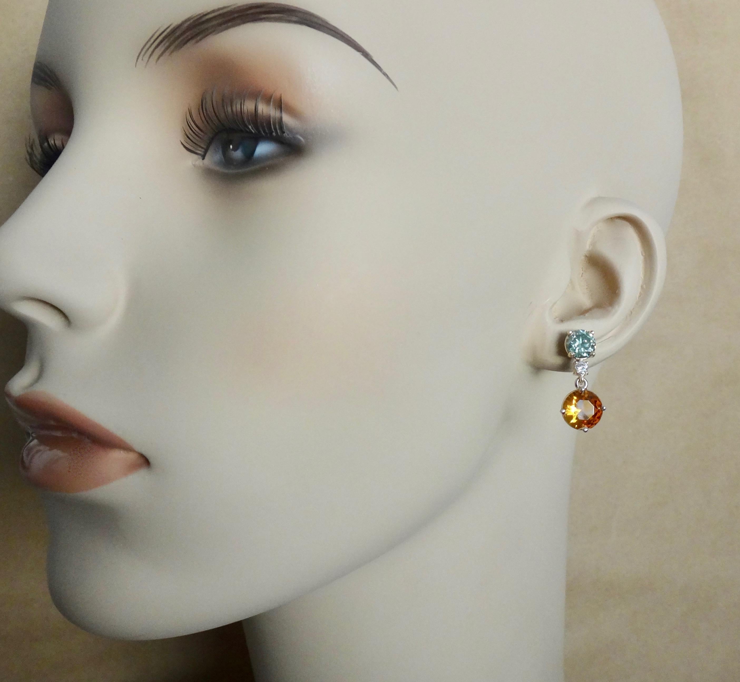Women's Michael Kneebone Blue or Green Zircon White Diamond Citrine Dangle Earrings