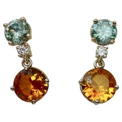 Michael Kneebone Blue or Green Zircon White Diamond Citrine Dangle Earrings