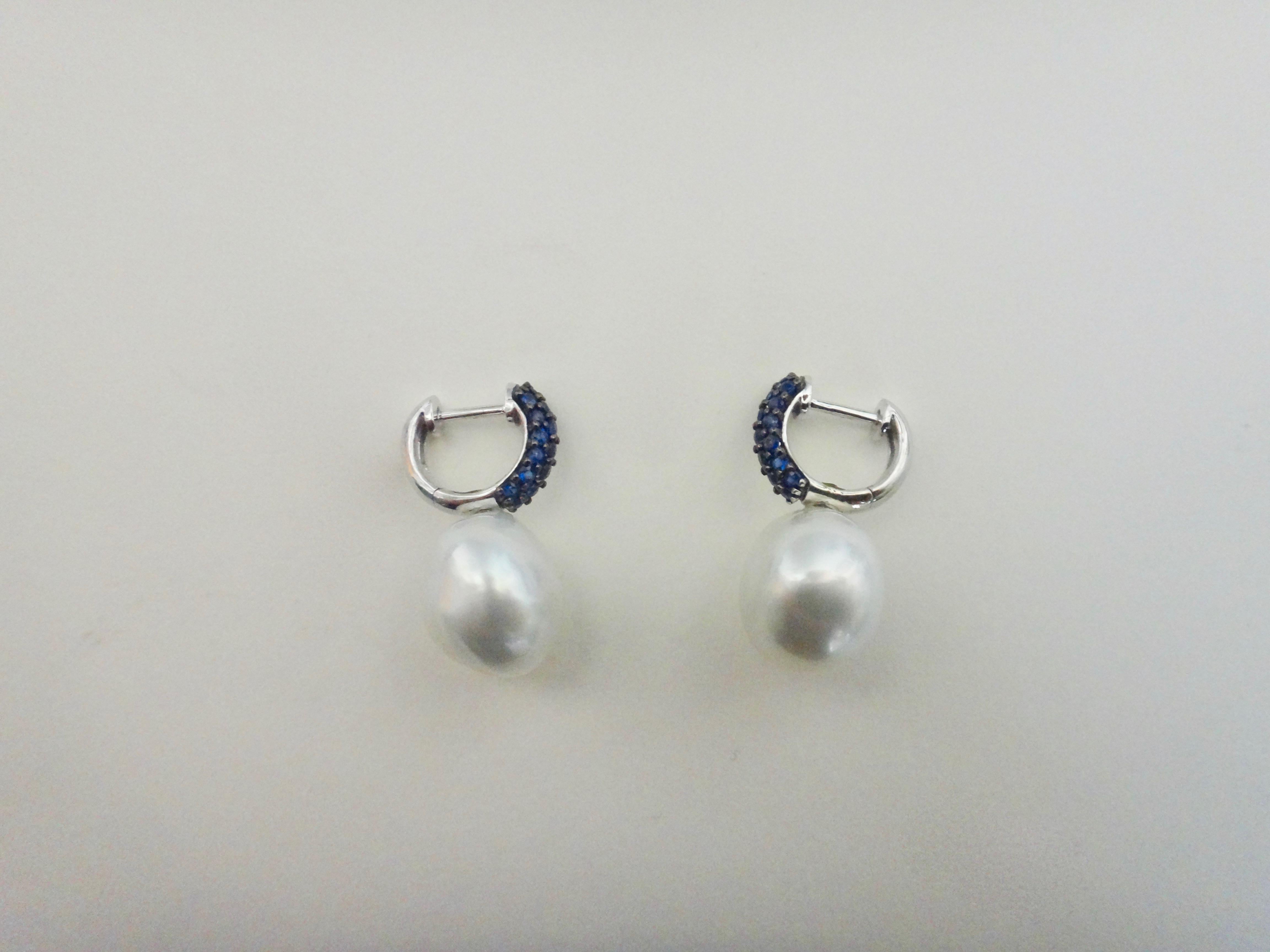 Women's Michael Kneebone Blue Sapphire Baroque South Seas Pearl Huggie Earrings