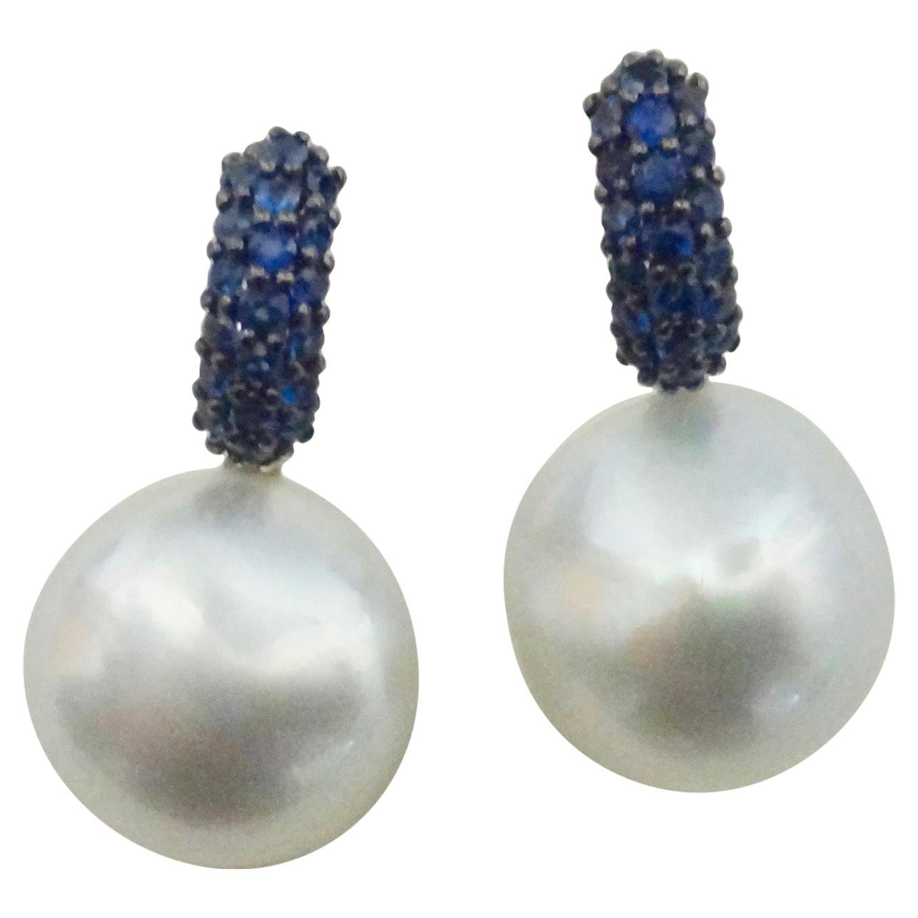 Michael Kneebone Blue Sapphire Baroque South Seas Pearl Huggie Earrings