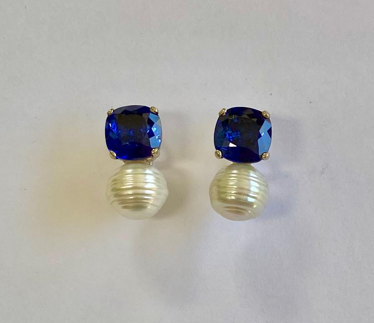 Contemporary Michael Kneebone Blue Sapphire Paspaley South Seas Pearl Drop Earrings