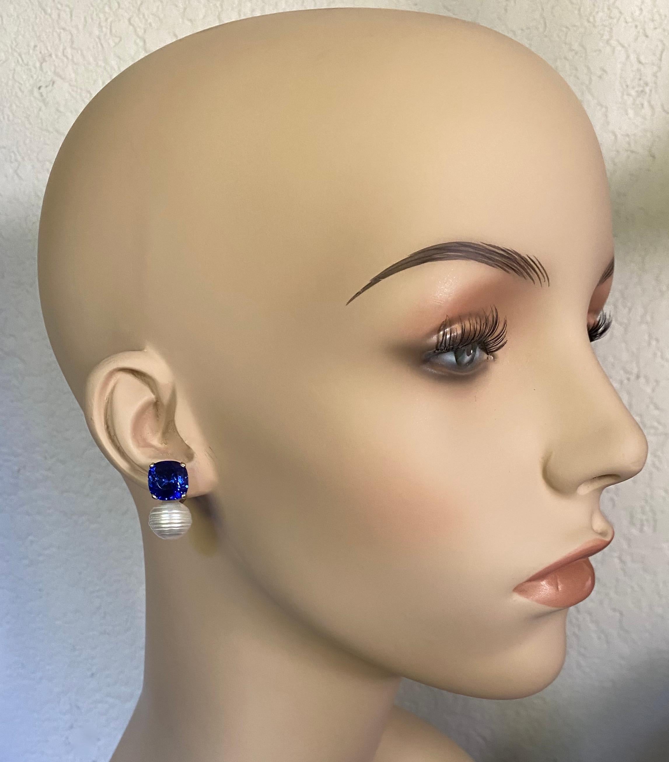 Michael Kneebone Blue Sapphire Paspaley South Seas Pearl Drop Earrings In New Condition In Austin, TX
