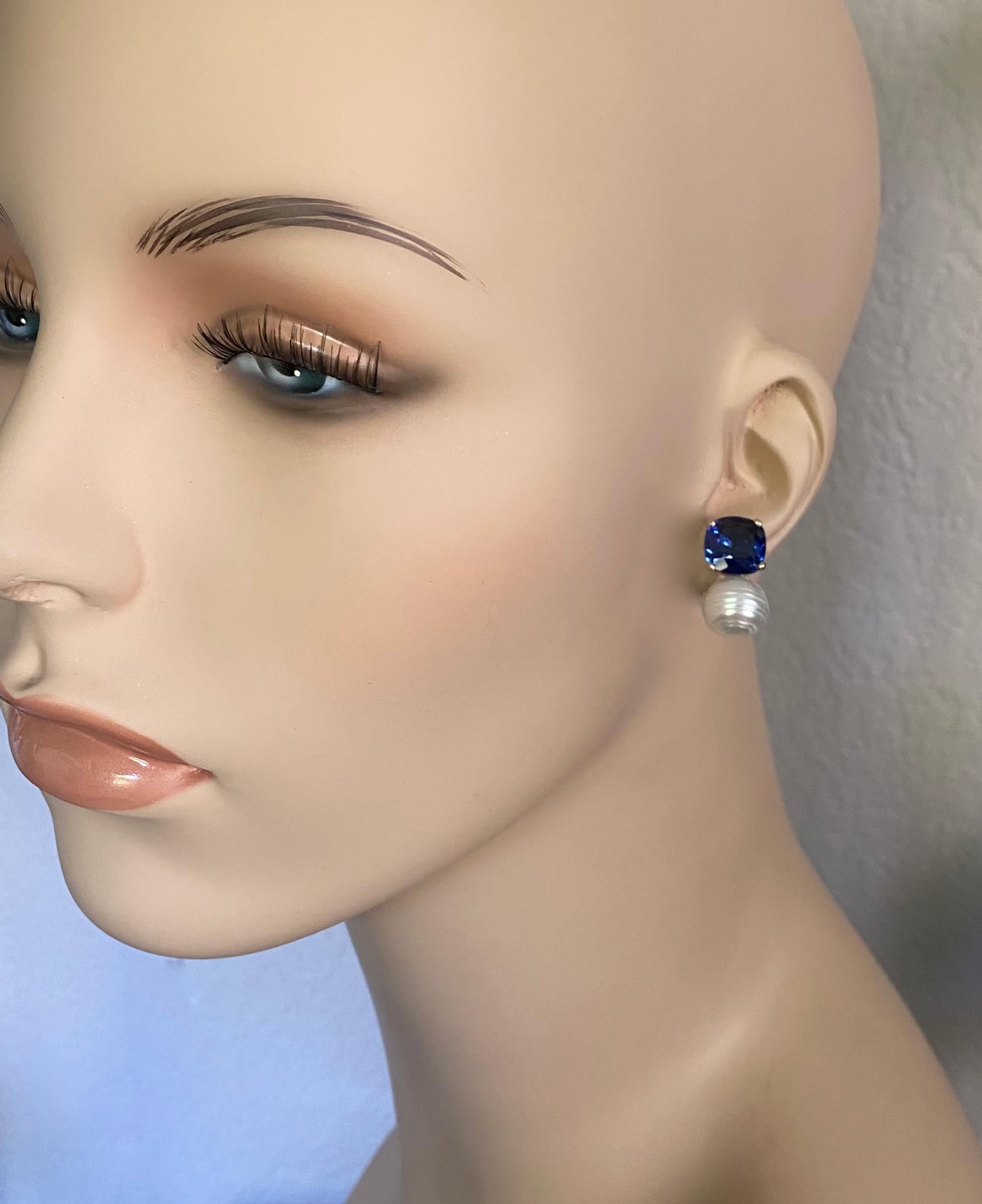 Michael Kneebone Blue Sapphire Paspaley South Seas Pearl Drop Earrings 1
