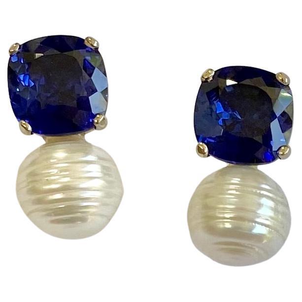 Michael Kneebone Blue Sapphire Paspaley South Seas Pearl Drop Earrings