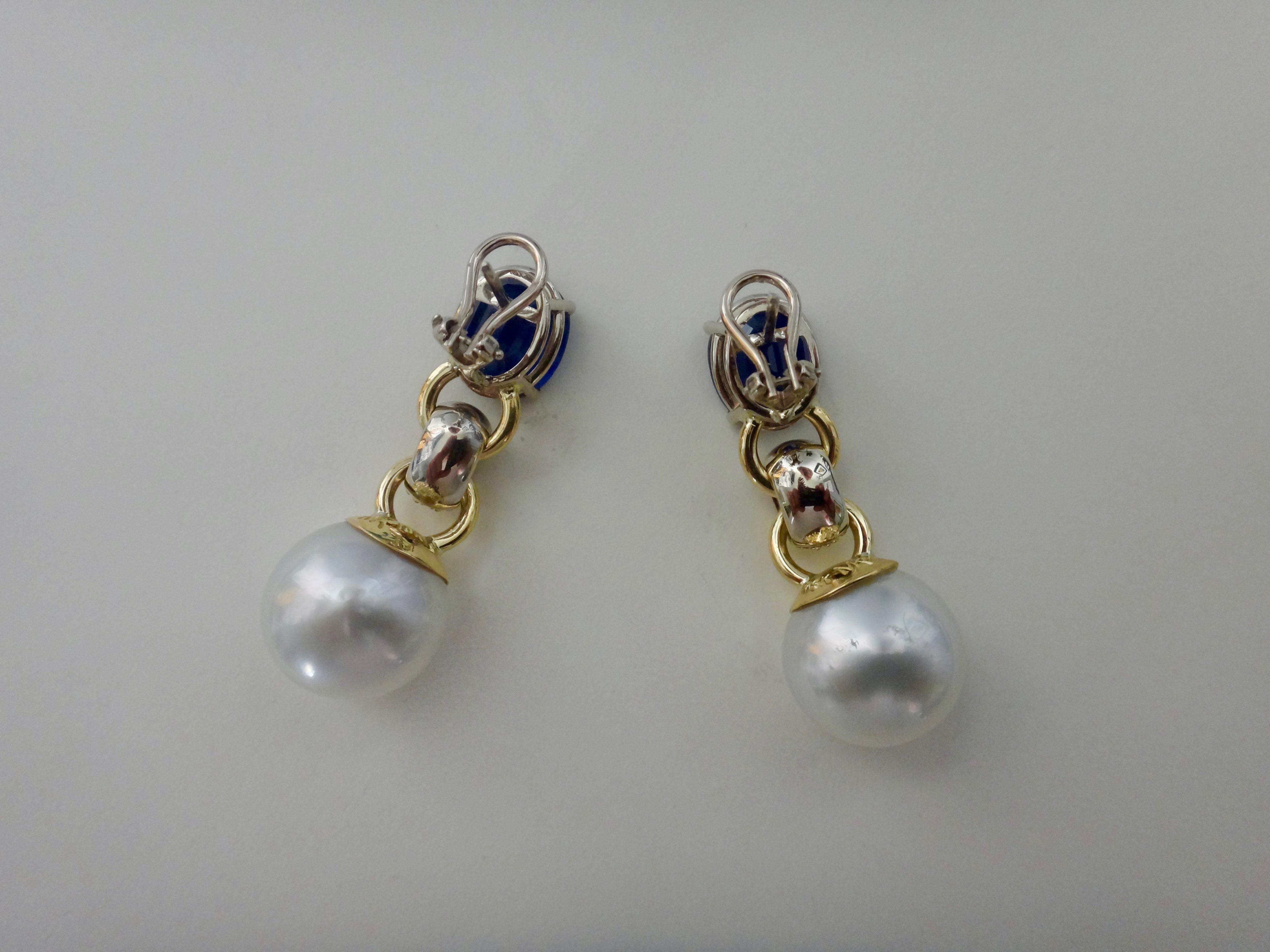 Michael Kneebone Blue Sapphire Pave Diamond South Seas Pearl Dangle Earrings 5
